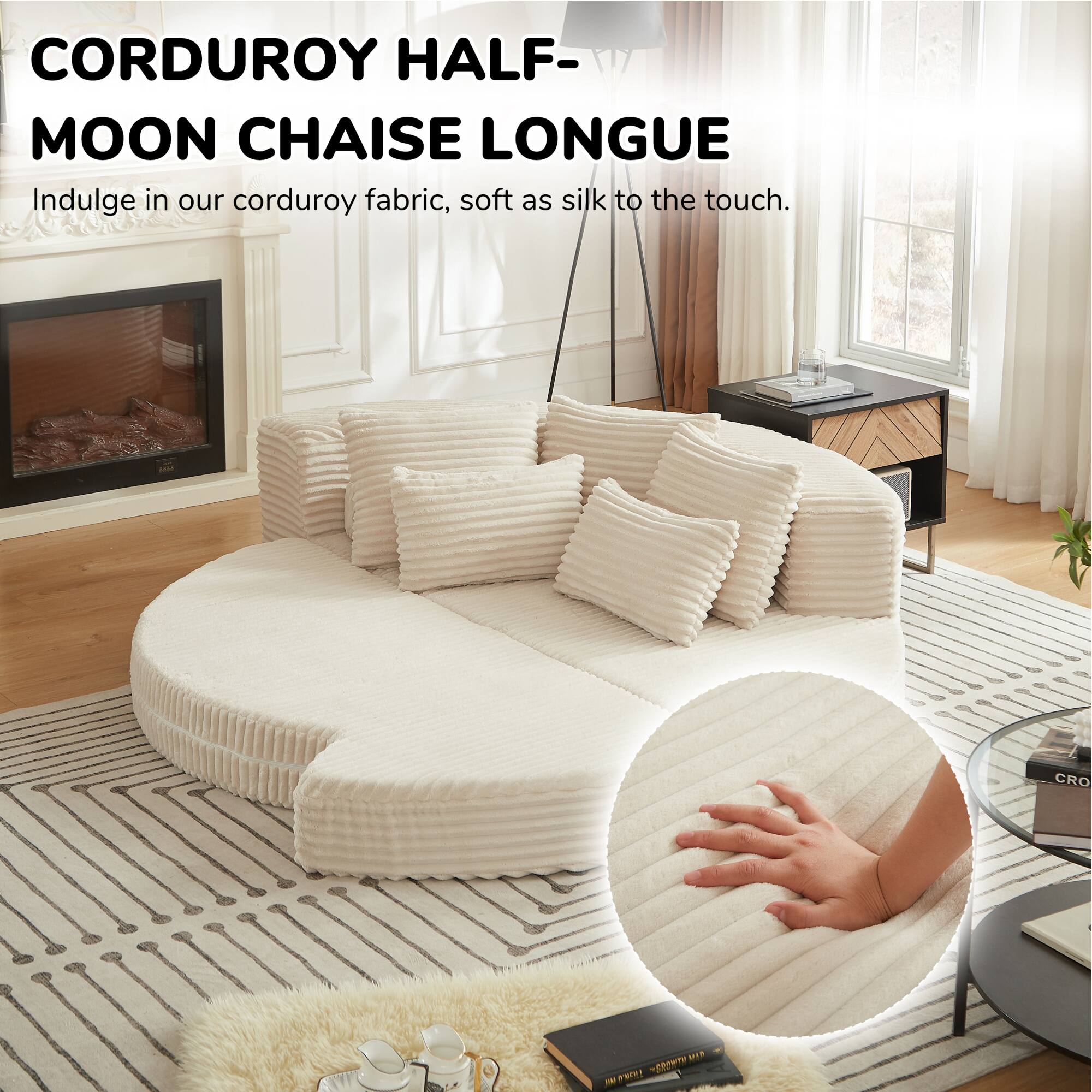 CORDUROY HALF-MOON CHAISE LONGUE

Indulge in our corduroy fabric, soft as silk to the touch.