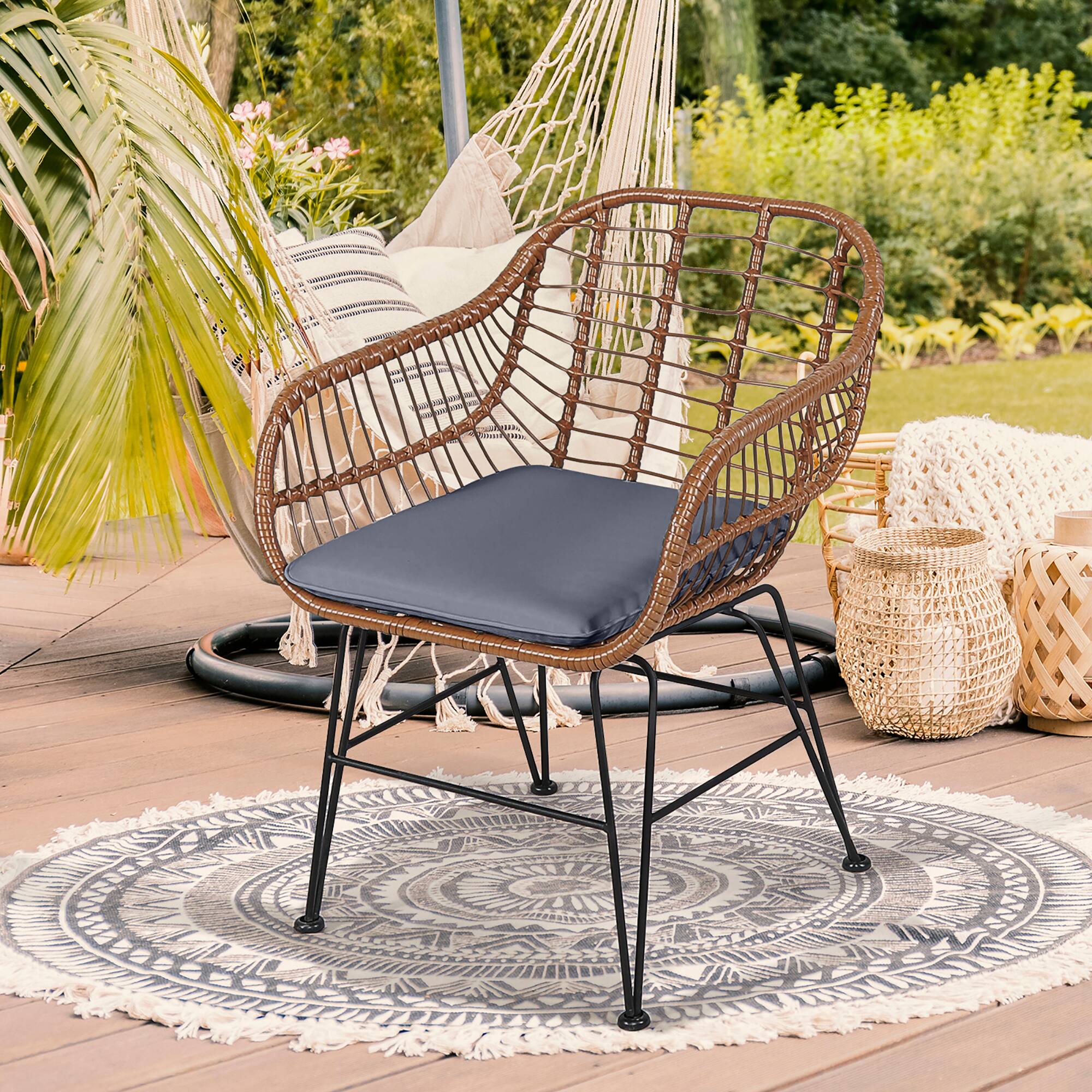 Alt View 5. Costway - 3PCS Patio Rattan Bistro Set Coffee Table Armchair Garden Cushion - Gray.