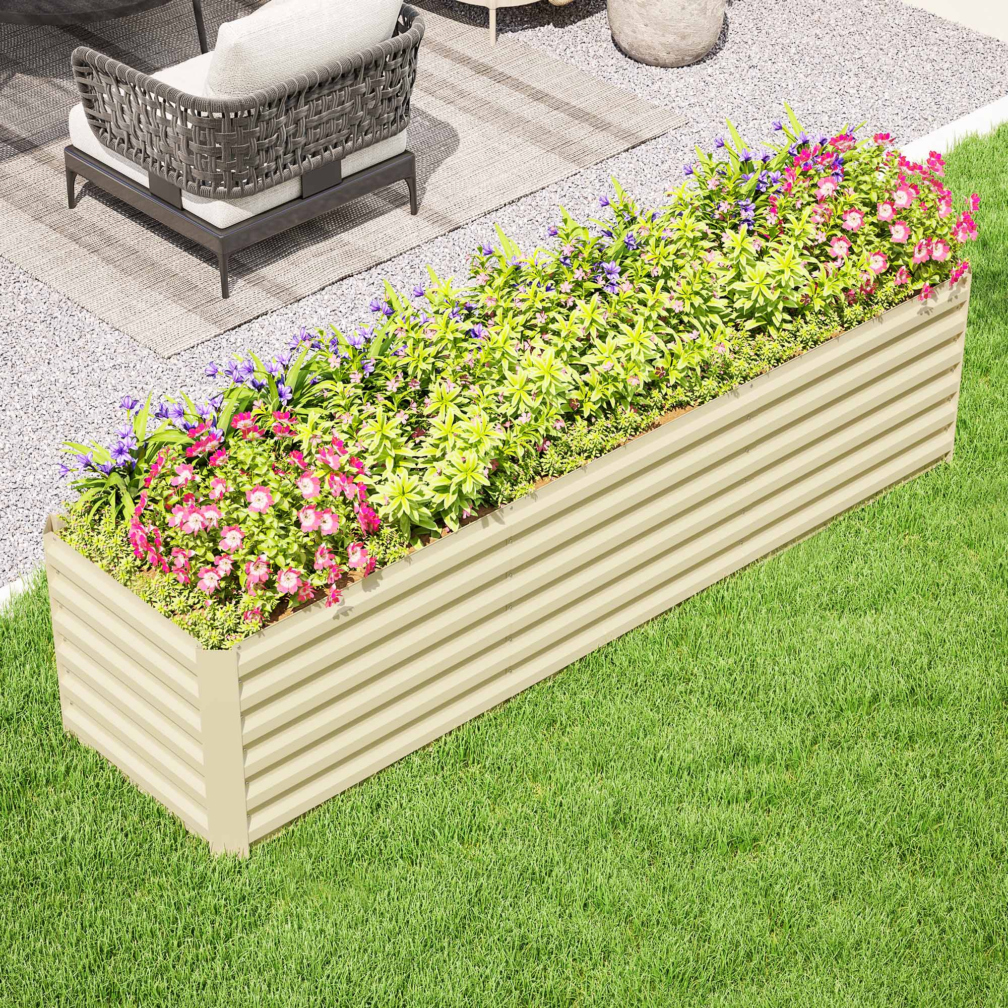 Alt View 7. Outsunny - 8 x 2 x 2ft Galvanized Raised Garden Bed Kit, Outdoor Metal Elevated Planter Box with Safety Edging, Large Raised Bed - Cream White.