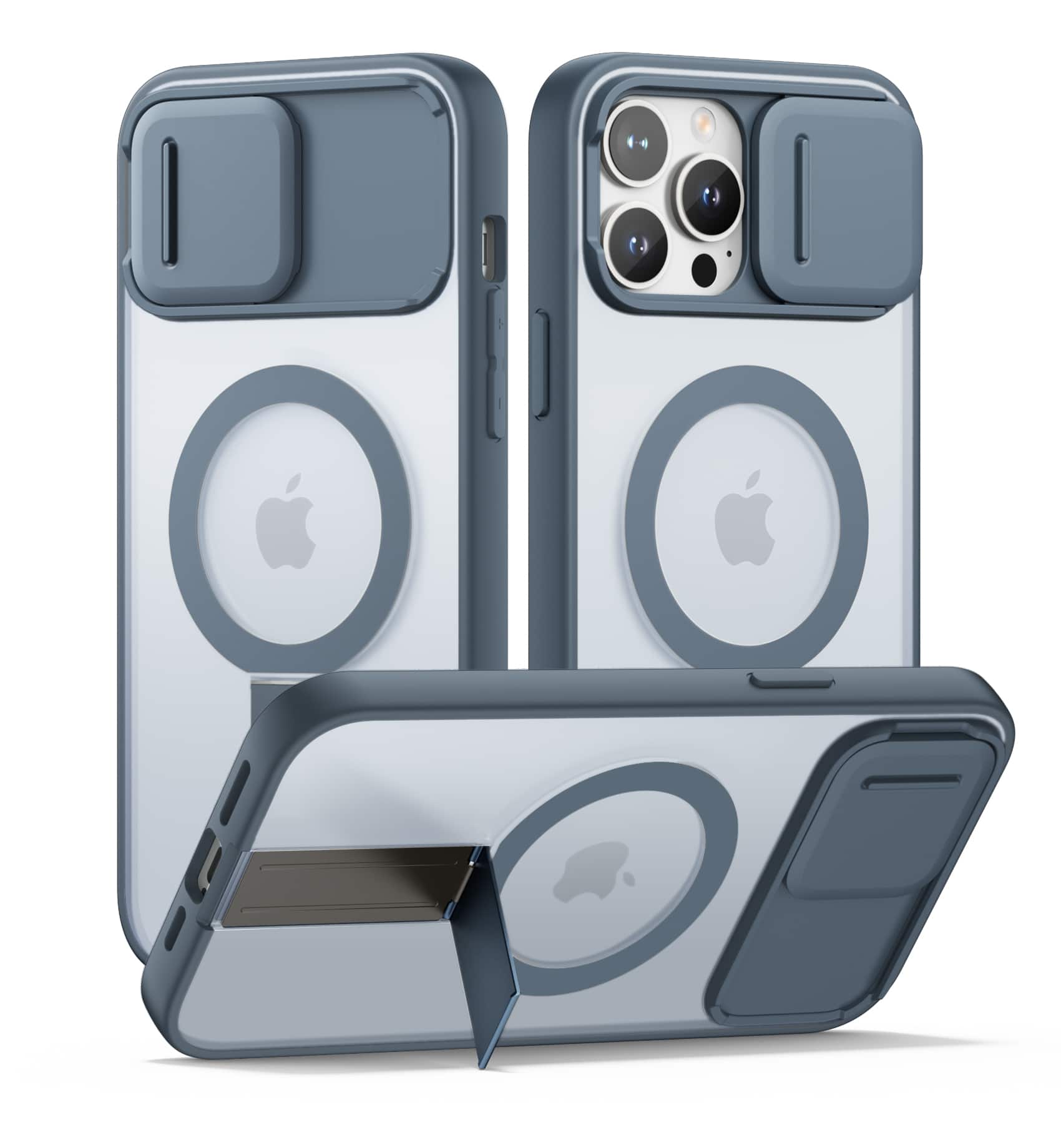 SURITCH - Case for iPhone 13 Pro Max/12 Pro Mx, Compatible with MagSafe, Built-in Kickstand & Camera Cover & Translucent Back - Deep Blue