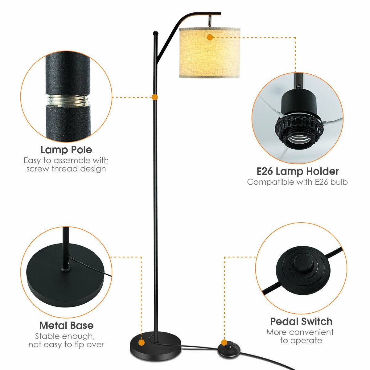 - Lamp Pole: Easy to assemble with screw thread design
- E26 Lamp Holder: Compatible with E26 bulb
- Metal Base: Stable enough, not easy to tip over
- Pedal Switch: More convenient to operate