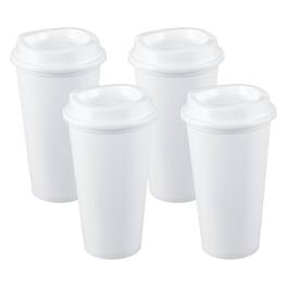 Unique Bargains - 4pcs Reusable Coffee Cups with Lids, 16oz Travel Mugs Spill Proof for Hot and Cold Drinks Juice Tea - White