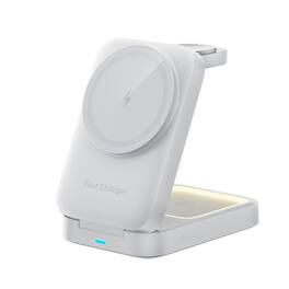 SKRAN - Wireless Charger - 15W Rotating and Folding Magnetic Fast Charging Station, 3-in-1 Phone Stand for Apple Devices - White