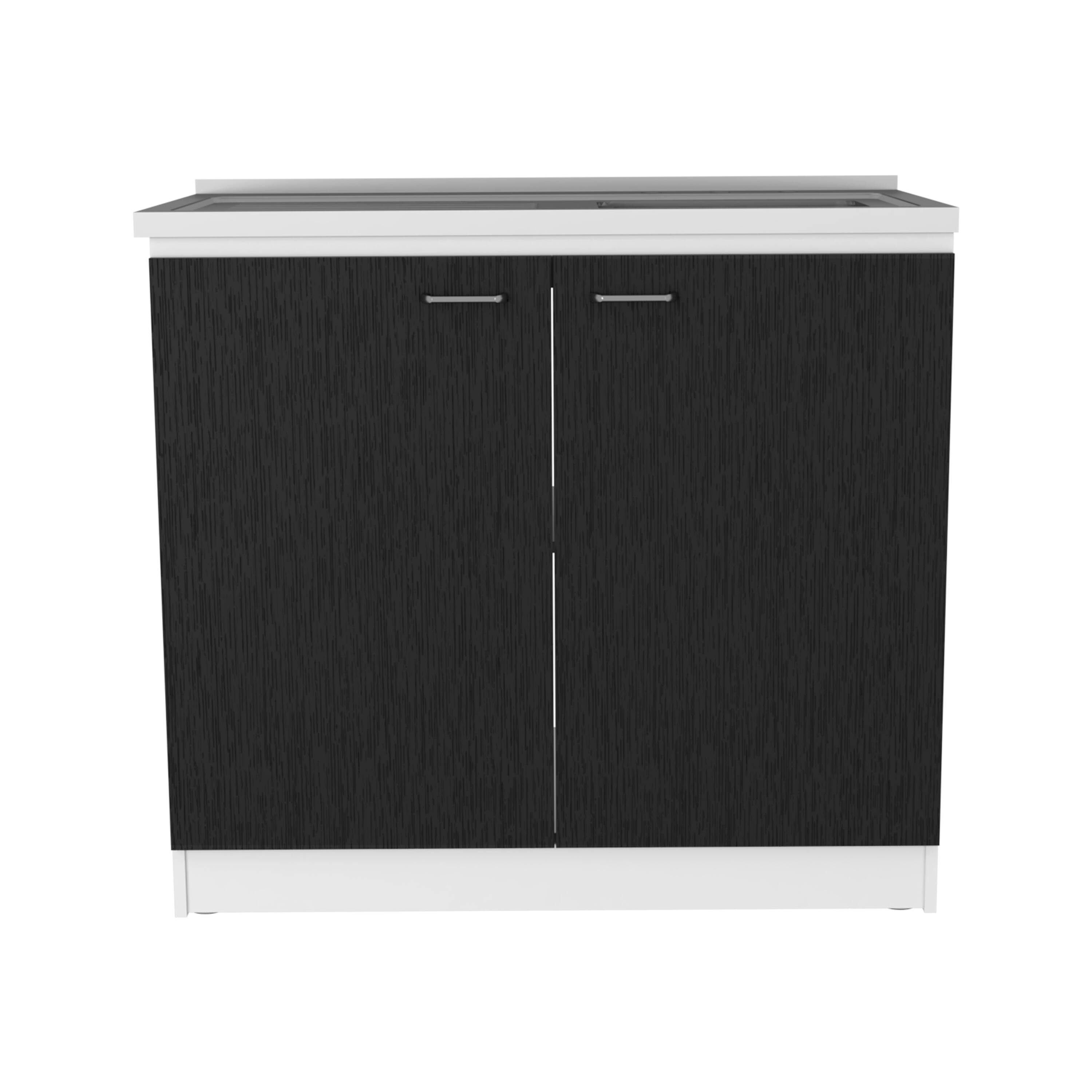 Front. TuHome - Napoles Utility Sink With Cabinet, Double Door, One Shelf - White / Black.