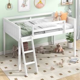 Loheer - Twin Low Loft Bed Wood Loft Bed with Ladder - White