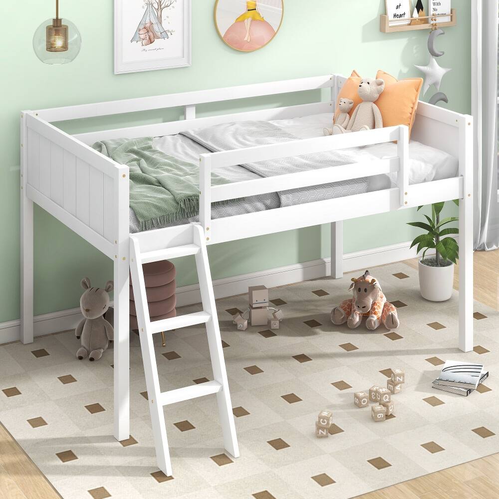 Front. Loheer - Loheer Twin Low Loft Bed Wood Loft Bed with Ladder White - White.