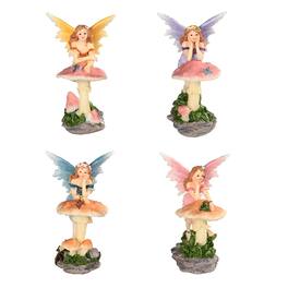 FC Design - 4-PC Fairy Leaning on Mushroom 4"H Figurine Set Office Desk Tabletop Home Decor Gift - Multi-Color