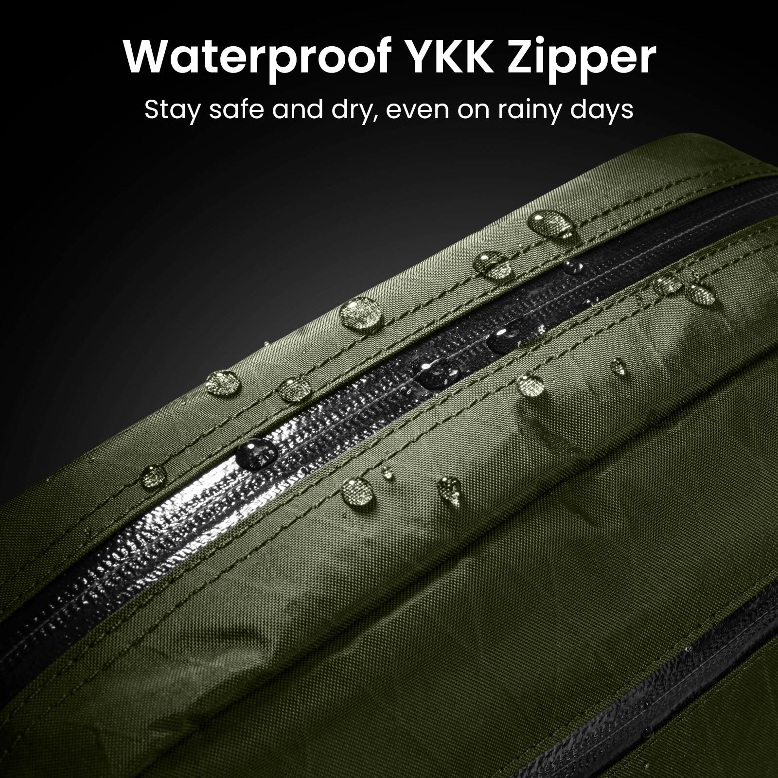Waterproof YKK Zipper  
Stay safe and dry, even on rainy days