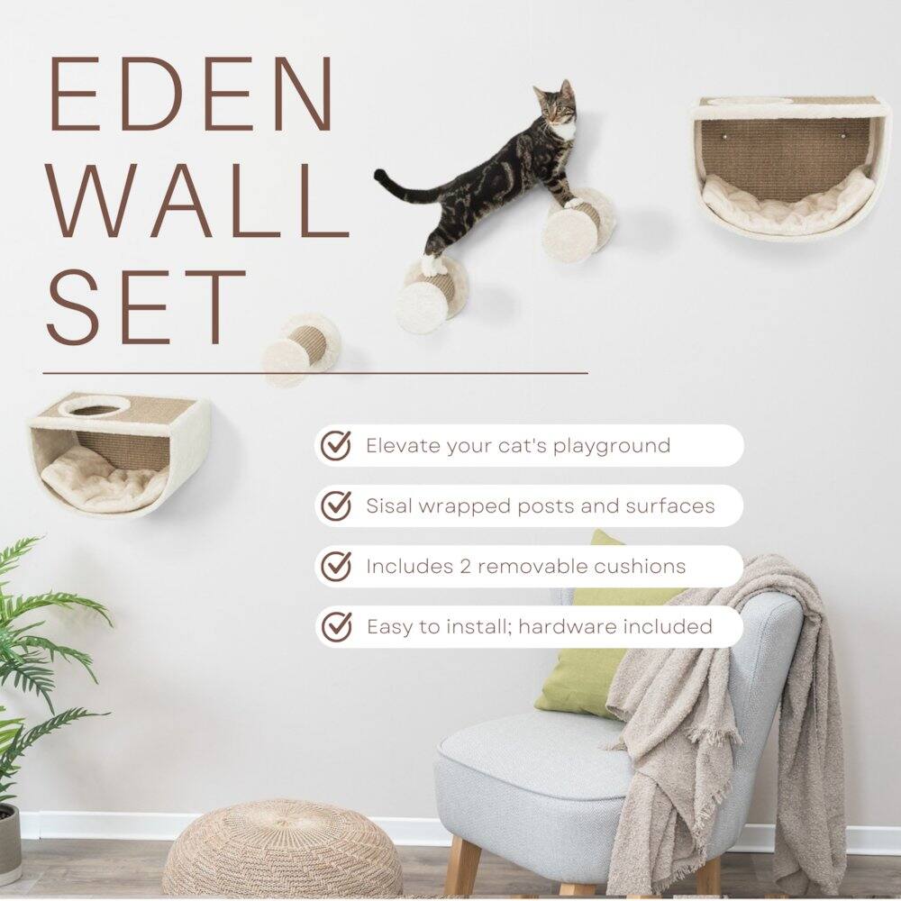 EDEN WALL SET

- Elevate your cat's playground
- Sisal wrapped posts and surfaces
- Includes 2 removable cushions
- Easy to install; hardware included