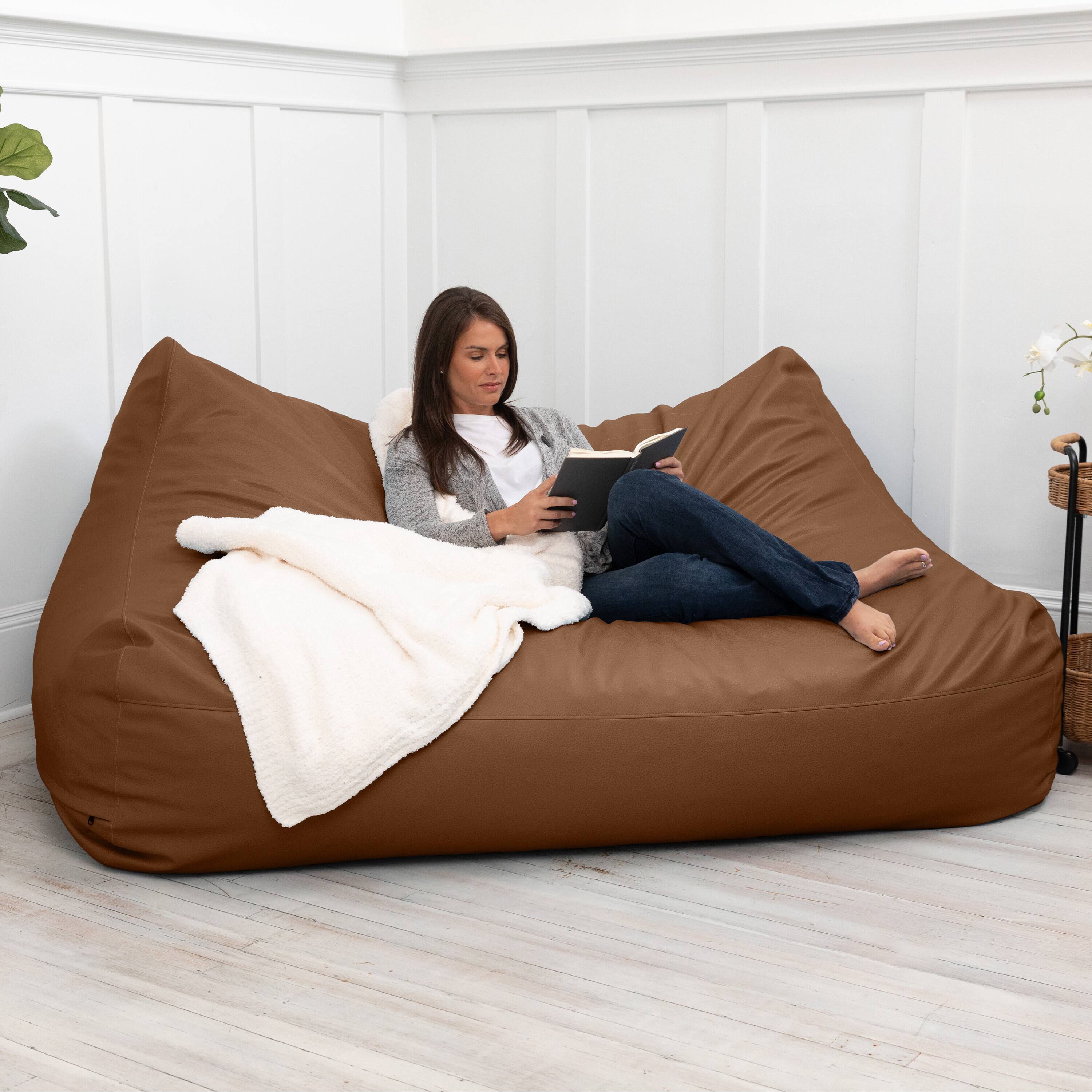 Angle. Jaxx - Atrium Collection Lozia Loveseat - Large Foam Bean Bag Sofa Faux-Leather - Walnut - Walnut.
