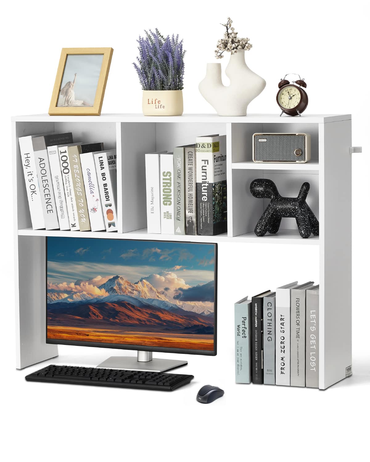 VEVOR - Desktop Bookshelf, 1-Tier Desktop Storage Organizer, 37" x 9.4" x 28.7" Office Storage Rack Wood Display Shelf - White