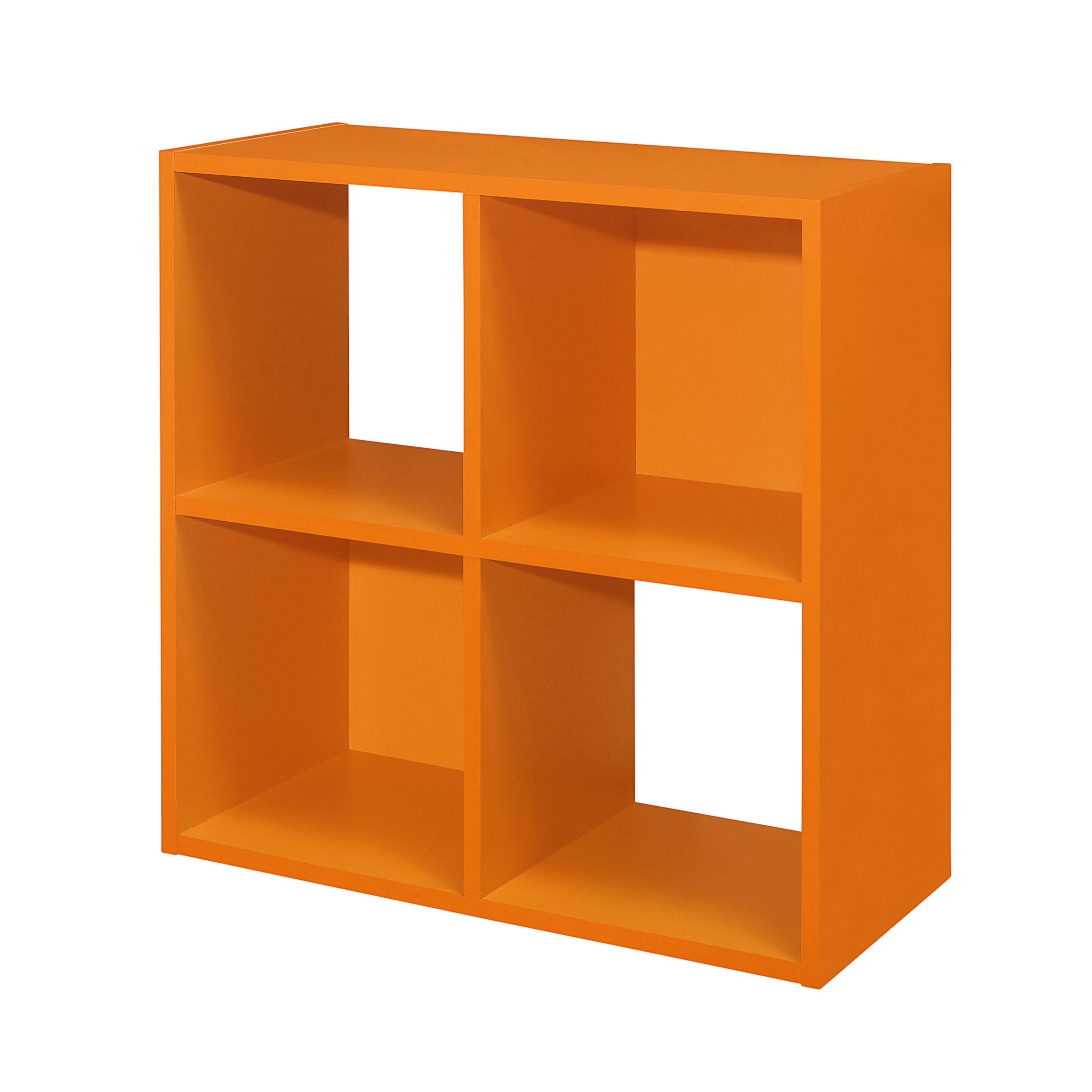 Angle. Kings Brand Furniture - Kings Brand Furniture 4-Cube Children's Bookcase, Kids Toy Storage Shelf Organizer - Orange.