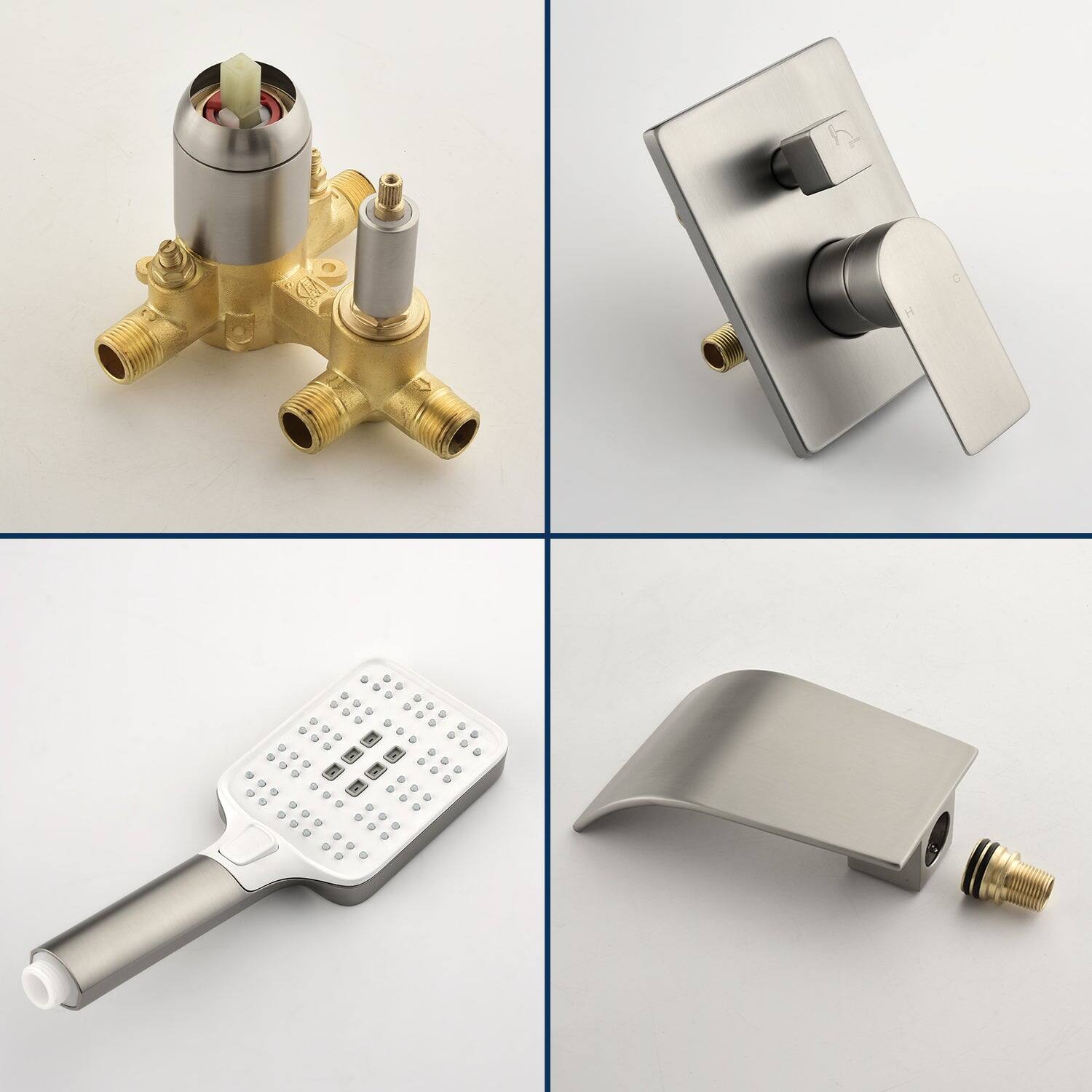 Angle. Boyel Living - Wall Mount Single Handle 3 Spray Tub and Shower Faucet with Handheld Shower in Brushed Nickel Valve Included - Brushed Nickel.