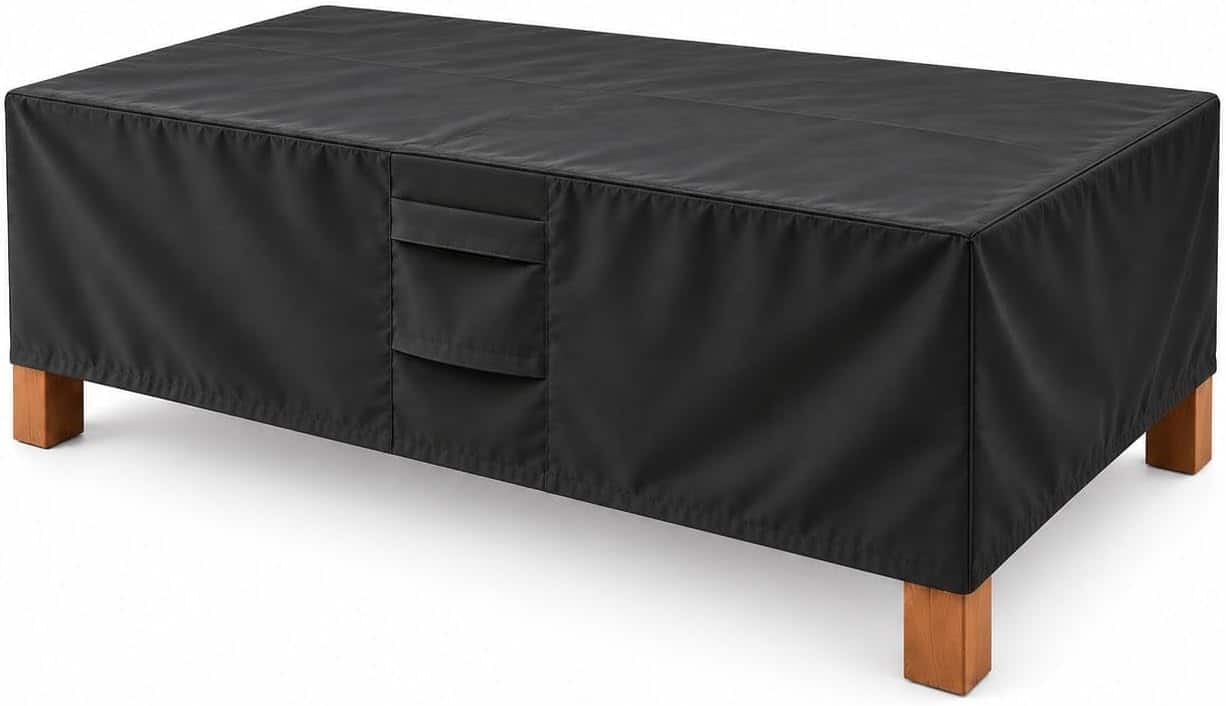 KHOMO GEAR - Outdoor Coffee Table Cover - Heavy Duty, Water Resistant Rectangular Patio Coffee Table Cover - 48"L x 28"W x 13"H - Black