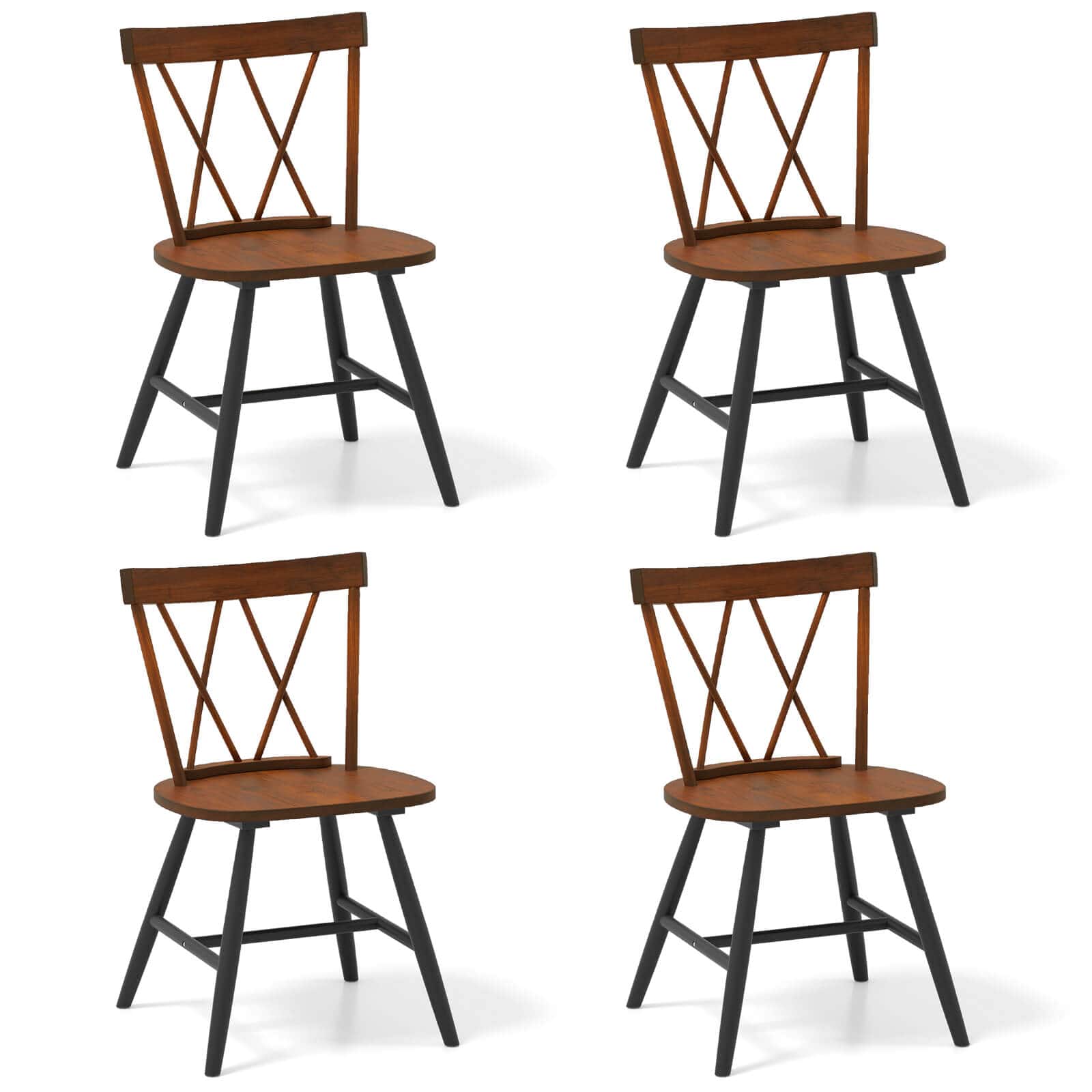 Costway - Dining Chairs Set of 4 Farmhouse Kitchen Chair with Rubber Wood Frame - Dark oak