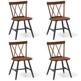 Costway - Dining Chairs Set of 4 Farmhouse Kitchen Chair with Rubber Wood Frame - Dark oak