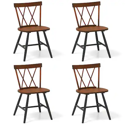 Front. Costway - Costway Dining Chairs Set of 4 Farmhouse Kitchen Chair with Rubber Wood Frame - Dark oak.