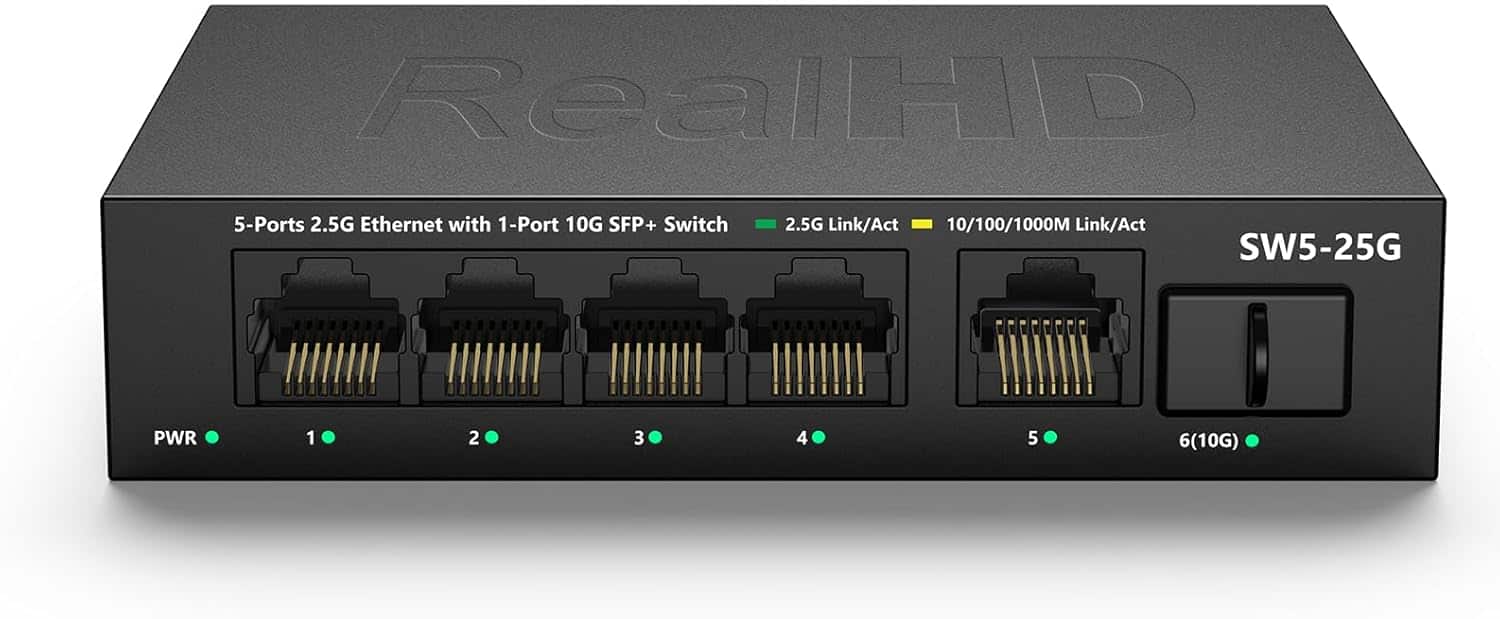 Vulpecula Spade - 5 Port 2.5Gb Ethernet Switch Unmanaged Network Switch Ethernet Splitter | 5 x 2.5 Gigabit | 1 x 10G SFP+ | Multigig Swit