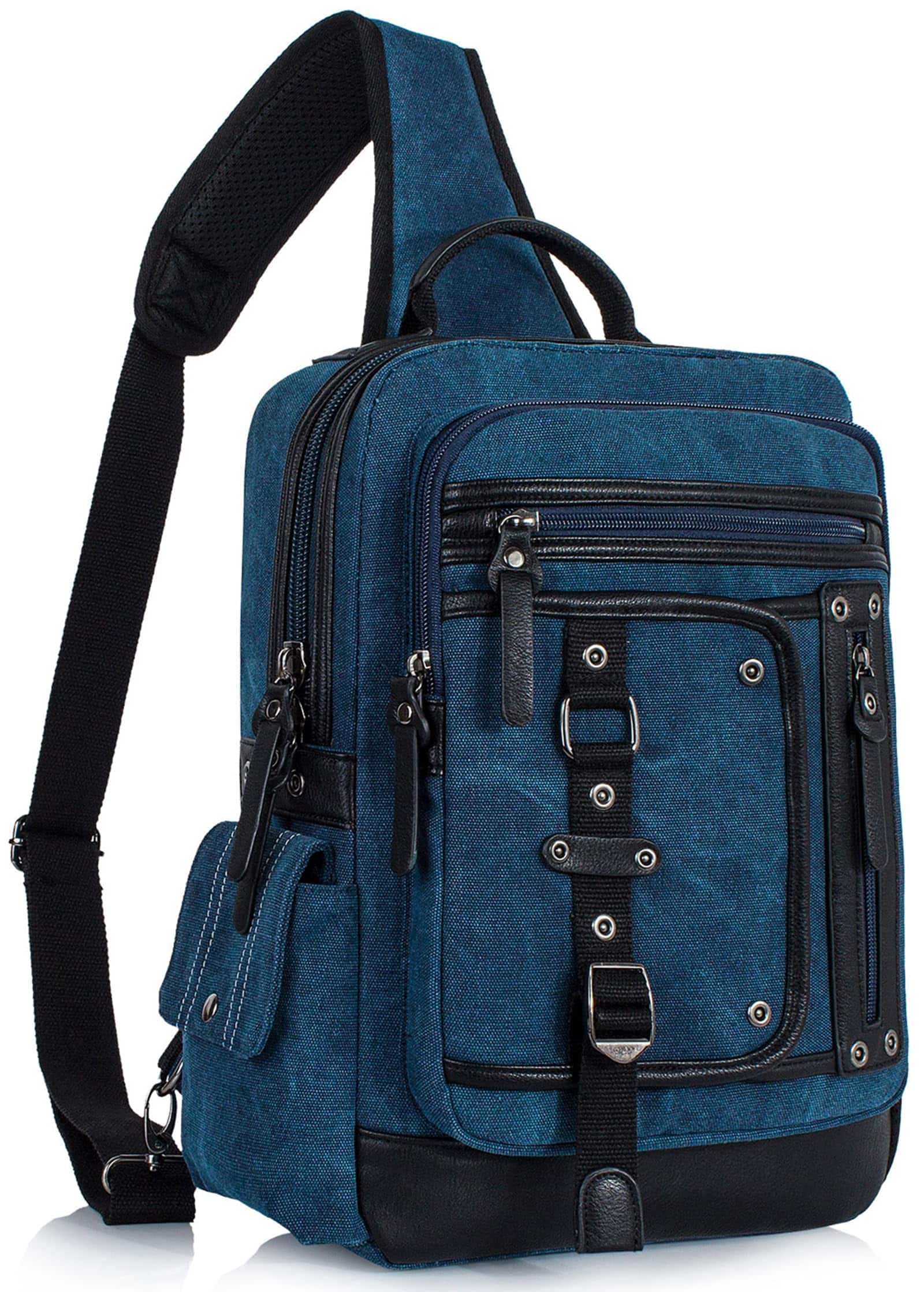 Skar Audio - Messenger Bag For Men Canvas Sling Crossbody Backpack Laptop Shoulder Hiking Daypacks Casual MULTI-POCKETS: - Dark Blue Large
