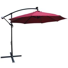Ecooso - 10 ft Outdoor Patio Umbrella Solar Powered LED Lighted, 8 Ribs Umbrella with Crank and Cross Base,Garden Deck Backyard - Burgundy