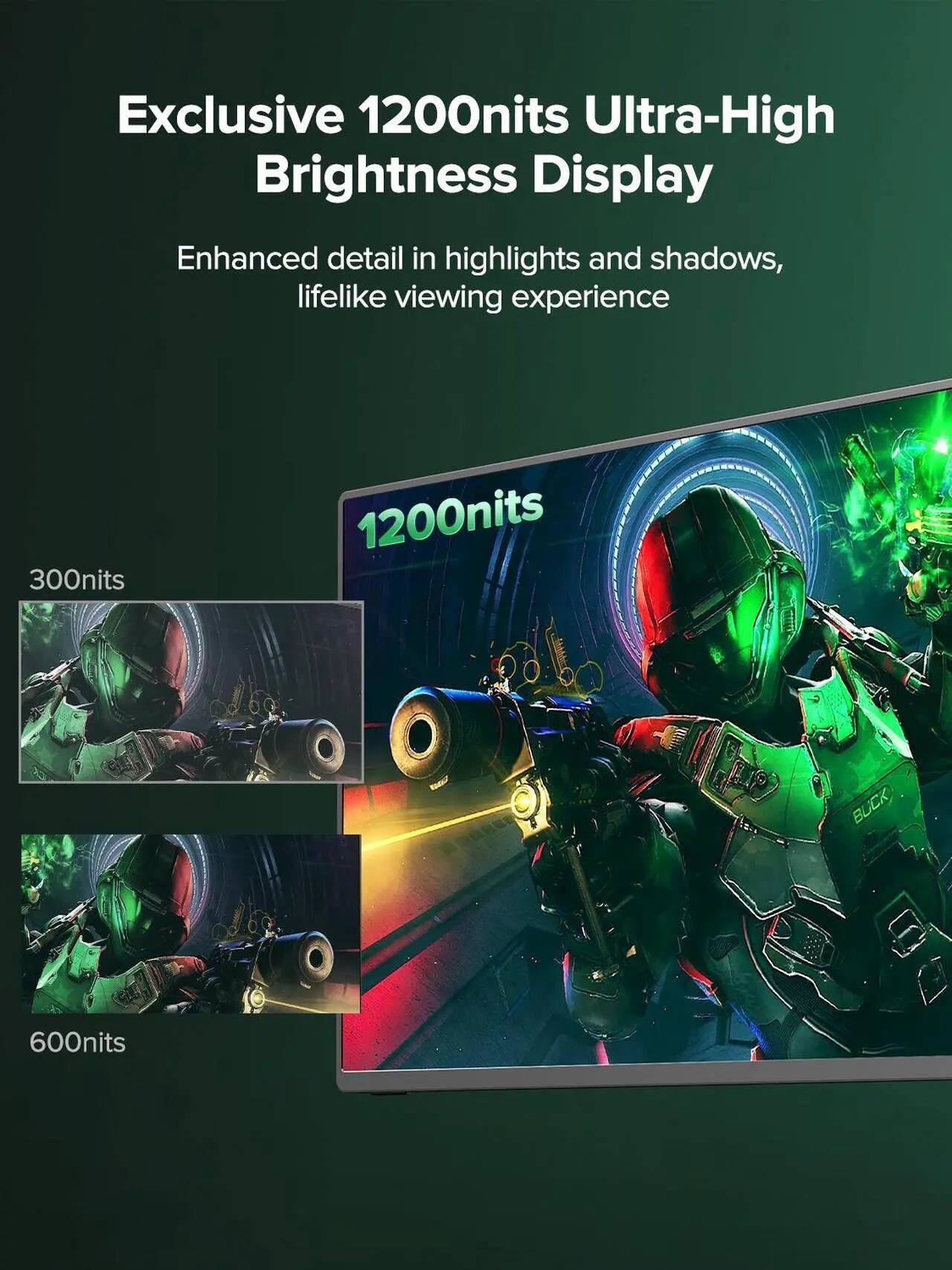 Exclusive 1200nits Ultra-High Brightness Display  
Enhanced detail in highlights and shadows, lifelike viewing experience  

300nits  
600nits  
1200nits