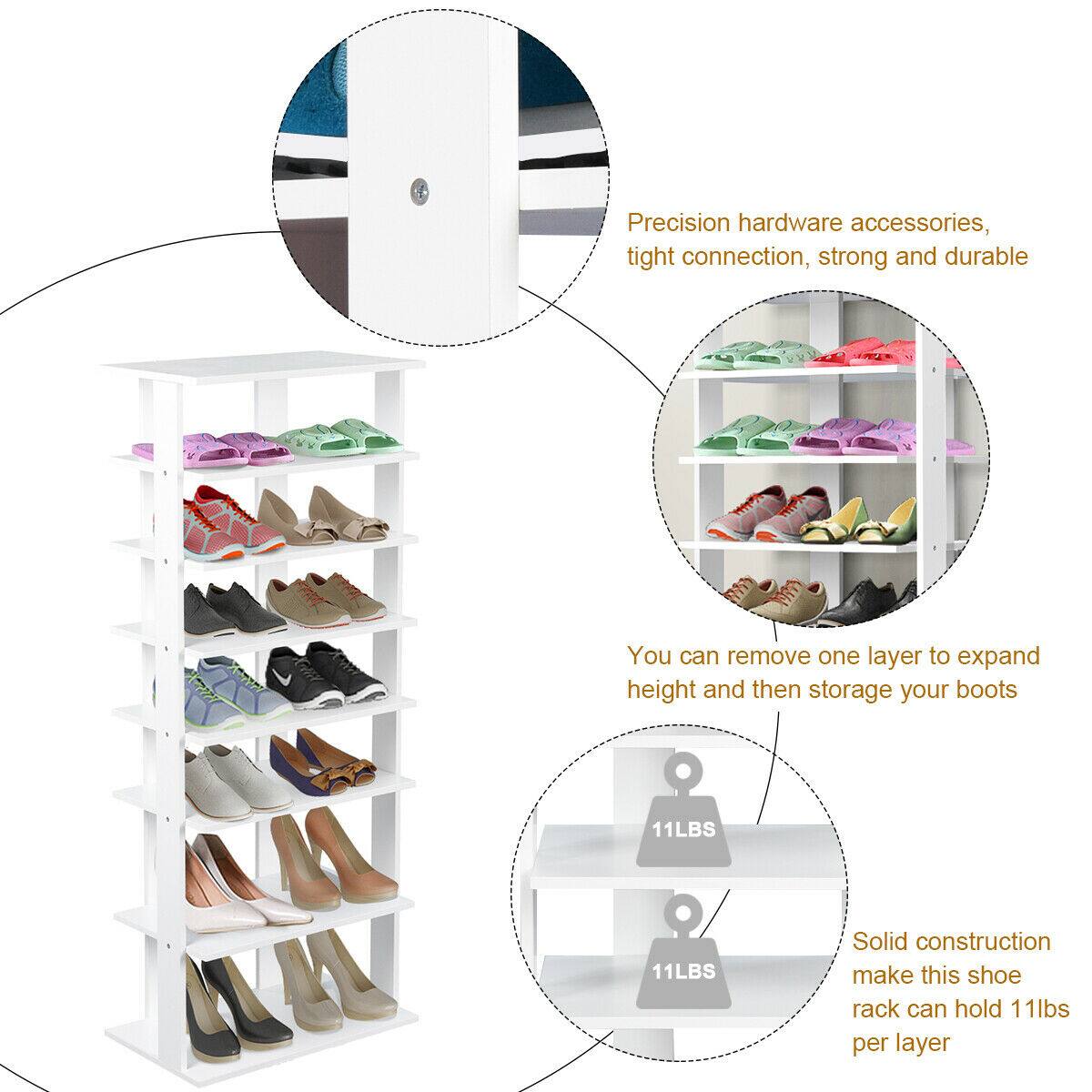 Precision hardware accessories, tight connection, strong and durable

You can remove one layer to expand height and then storage your boots

Solid construction make this shoe rack can hold 11lbs per layer