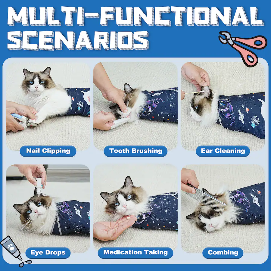 Supet Cat Wrap for Cutting Nails, 2025 Self Adherent Cat Grooming Wrap ...