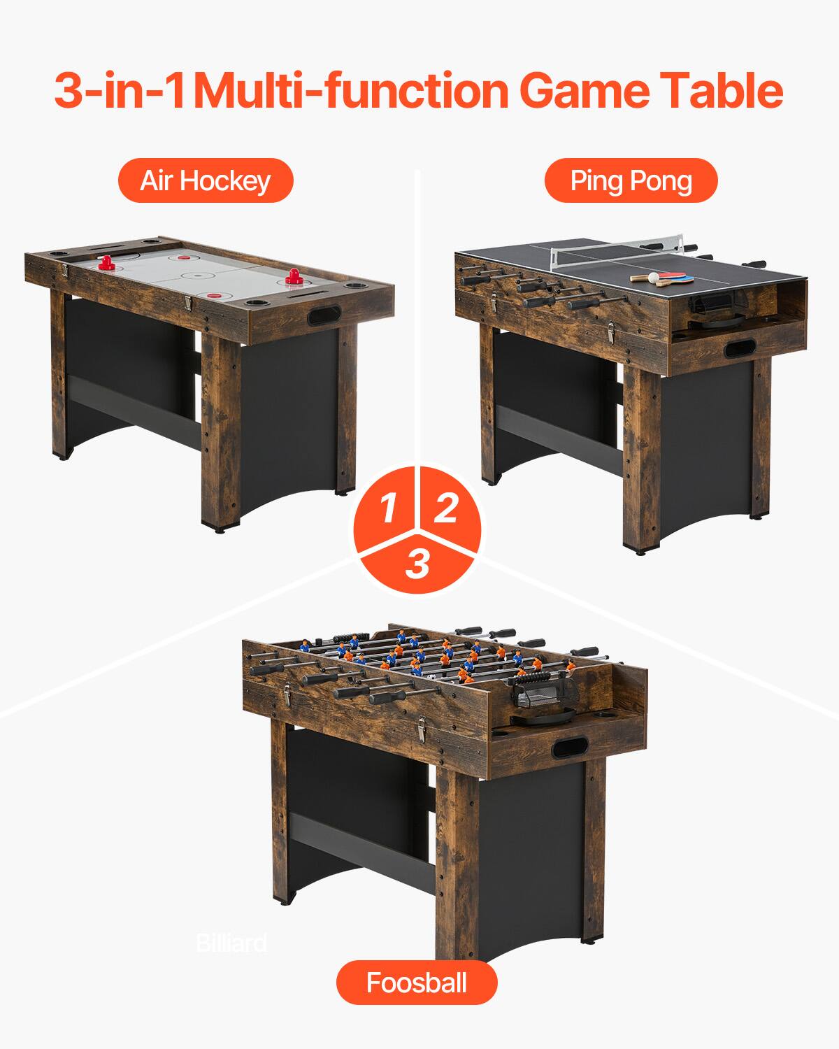 3-in-1 Multi-function Game Table
Air Hockey
Ping Pong
Foosball