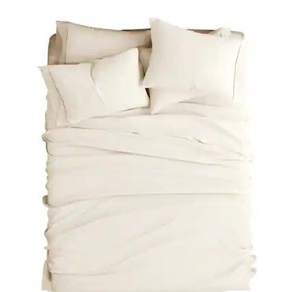 Front. SlickBlue - Wrinkle-Resistant Microfiber/Polyester Sheet Set for Easy Care Bedding - Ivory.