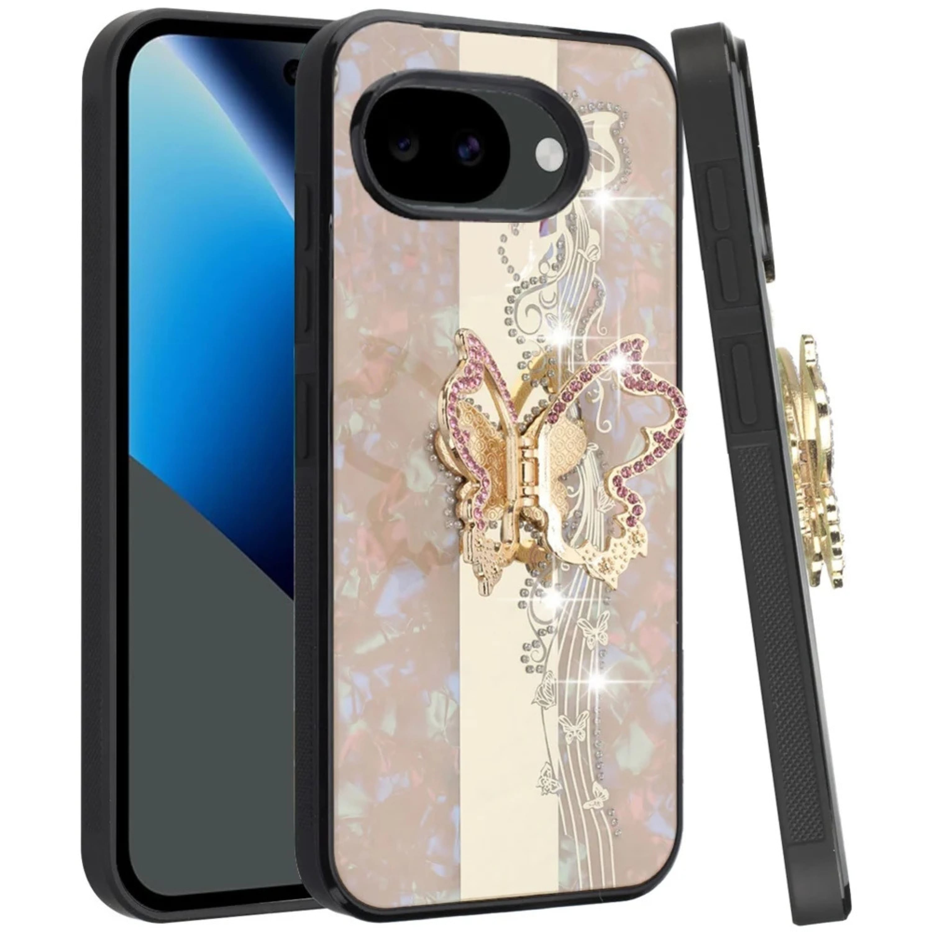 Kitcheniva - Enchanted Butterfly Rhinestone Bling Glitter Cover Phone Case With Tempered Glass For Google Pixel 10a - Gold price history on PriceWatchPro