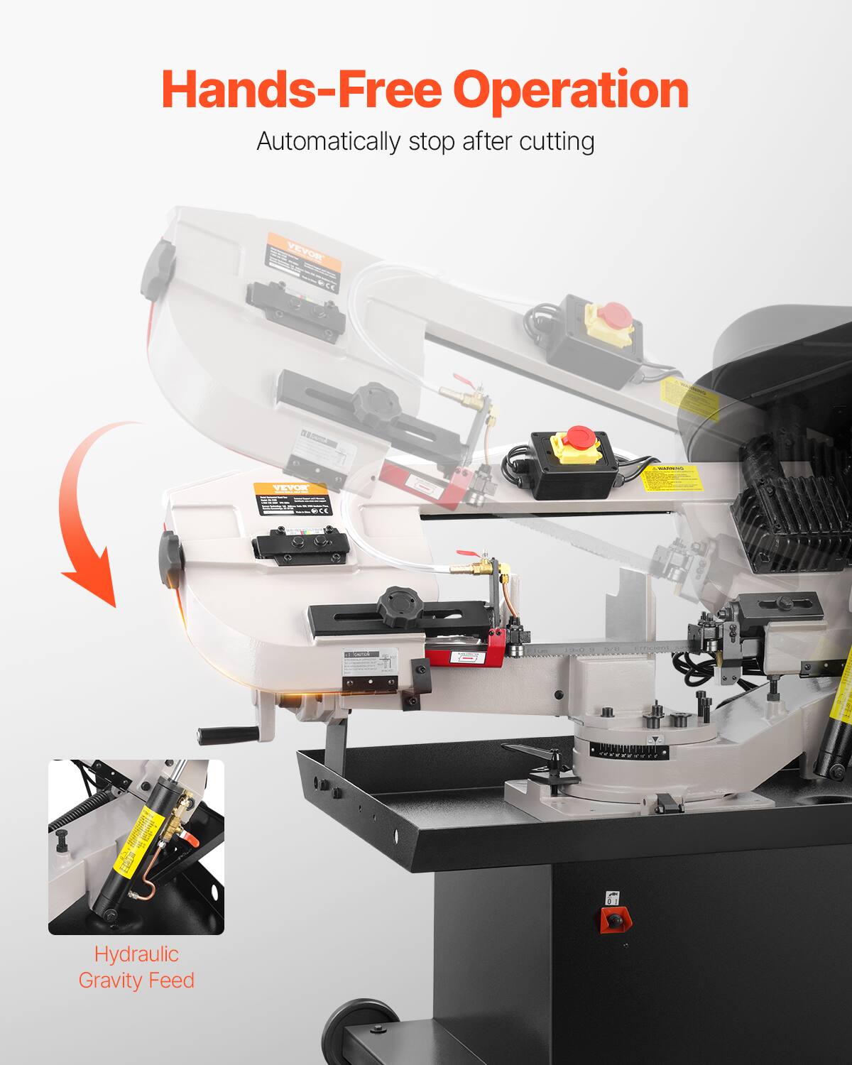 Hands-Free Operation  
Automatically stop after cutting

VEVOR

Hydraulic Gravity Feed