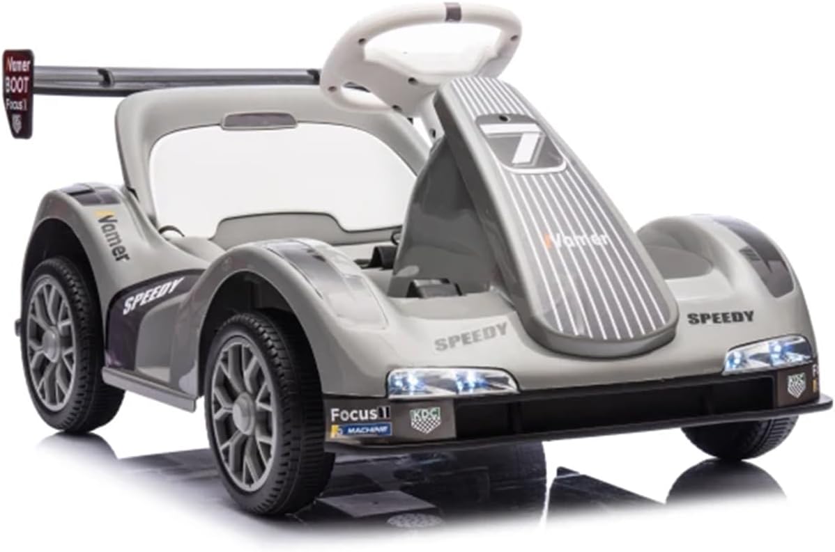 Jojoka - Kids Go Kart, Electric Ride On Drift Kart, Dual Motors, Remote Control, LED Headlights, 2 MPH - Gray