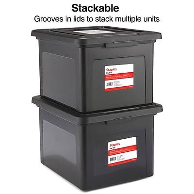 Stackable  
Grooves in lids to stack multiple units  

Staples  
Staples