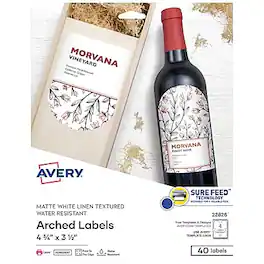 Avery - Print-to-the-Edge Laser Arched Labels, 3-1/2" x 4-3/4", 40 Labels/Pack - Textured White