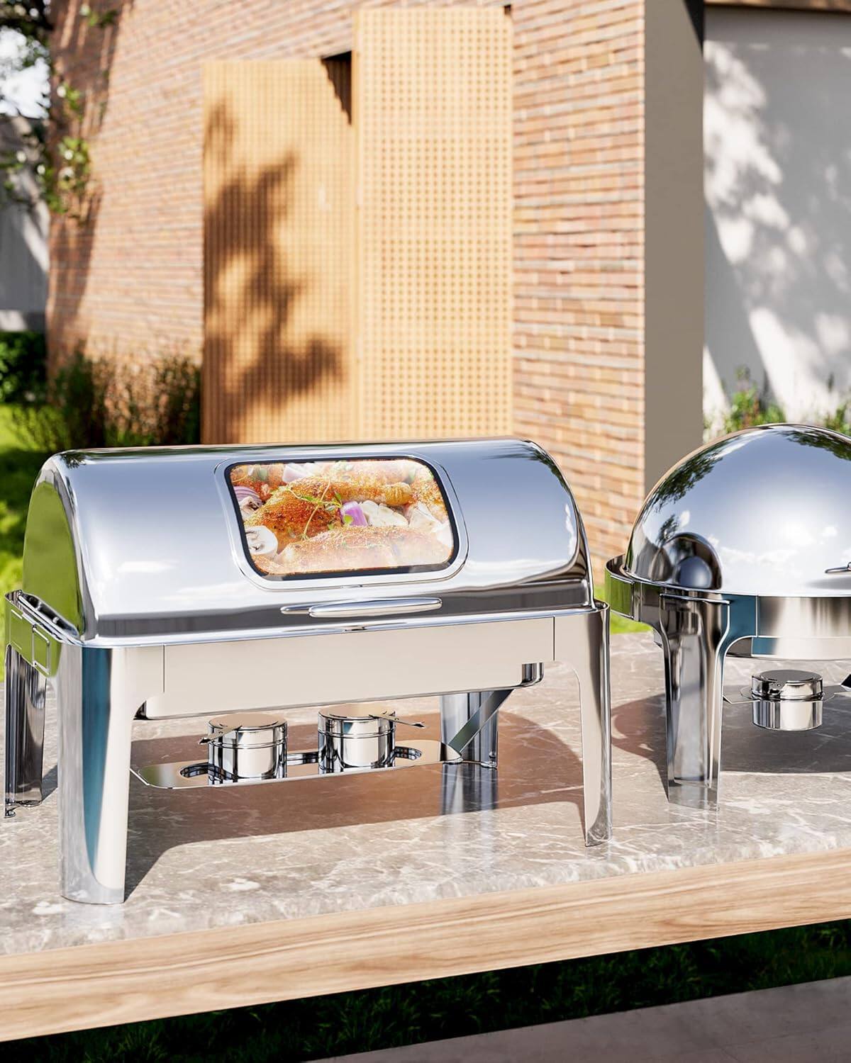 Alt View 2. GARVEE - 9QT Rectangle Roll Top Chafing Dish Buffet Set,Stainless Steel Catering Food Warmer Comes with 2 Half Size Pans - Silver.