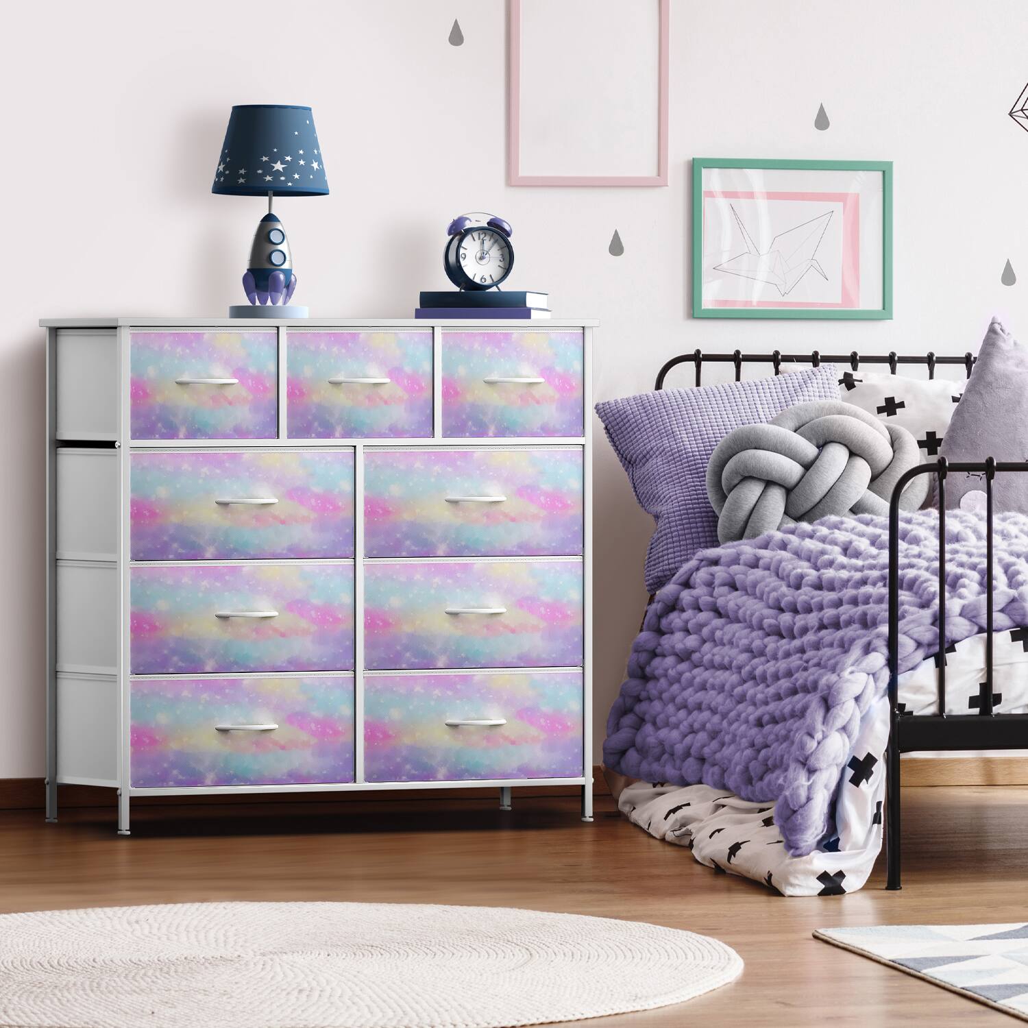 Alt View 2. Sorbus - Sorbus 9 Drawers Dresser - Furniture Storage for Bedroom, Closet, and More - Steel Frame, Wood Top, Fabric Bins - Rainbow sparkle.