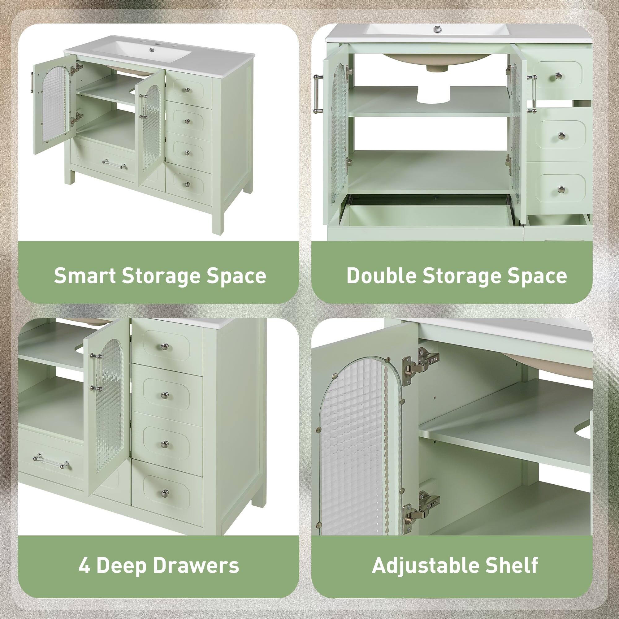 Smart Storage Space  
Double Storage Space  
4 Deep Drawers  
Adjustable Shelf