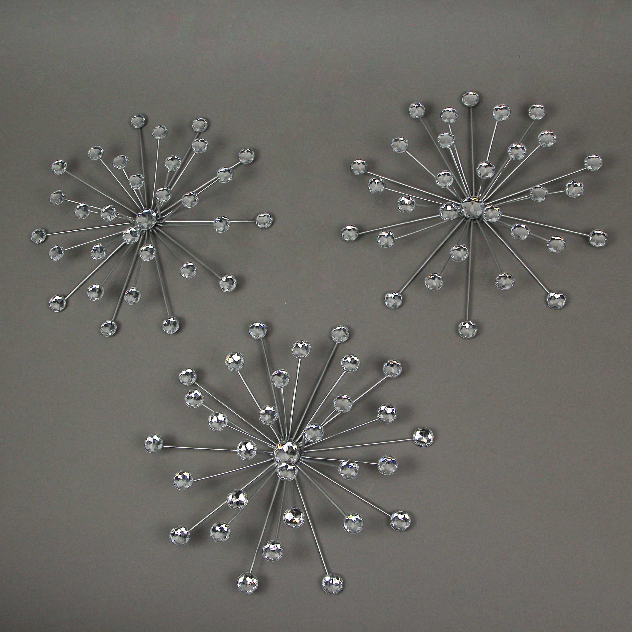 Alt View 1. Zeckos - Set Of 6 Silver Starburst Jeweled Metal Decorative Wall Art Hangings - Silver.