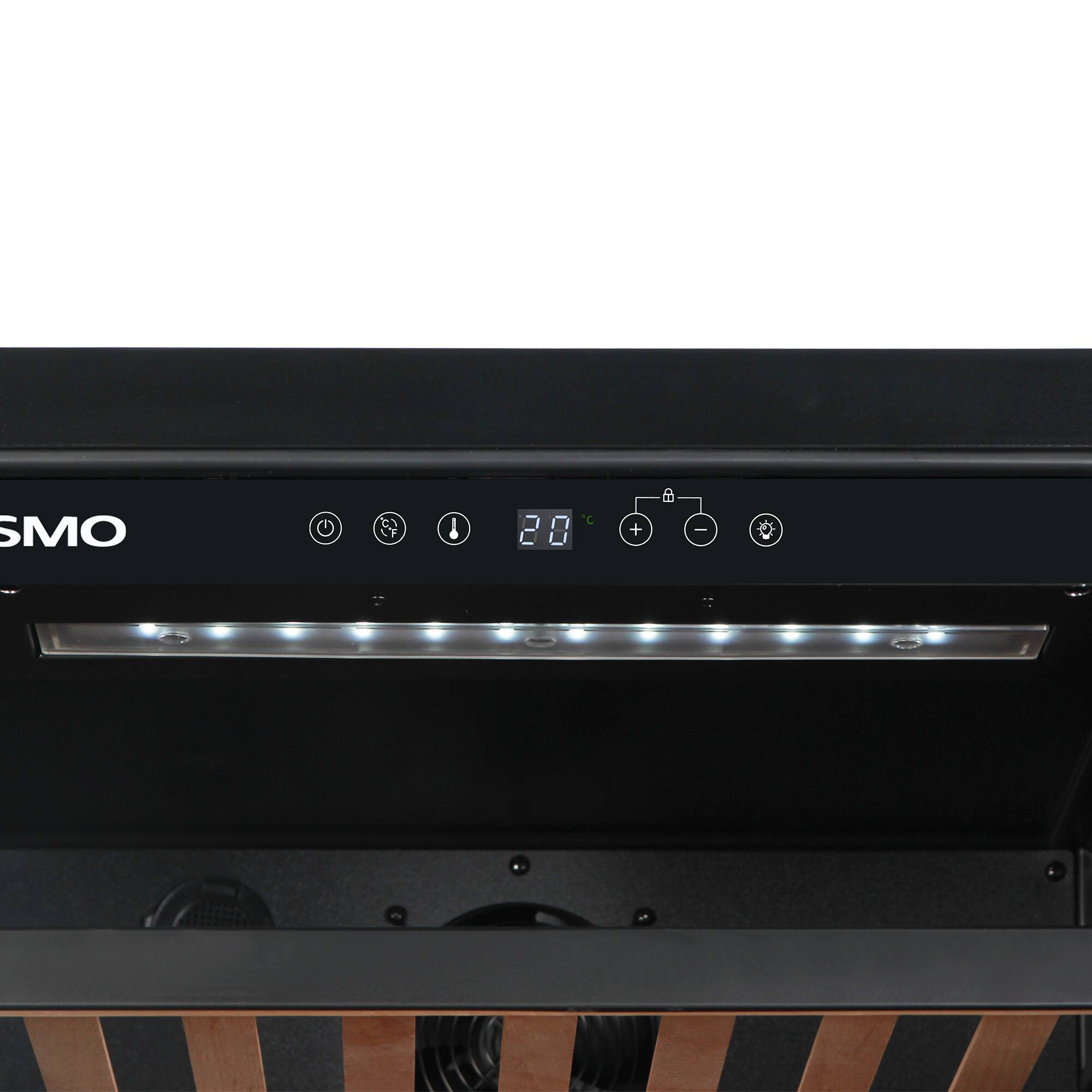 Alt View 1. COSMO - COS-24BIWCS-BK Lumin Collection 24 in. 52-Bottle Single Zone Compressor Wine Cooler, Digital Controls, LED Lighting - Matte Black.