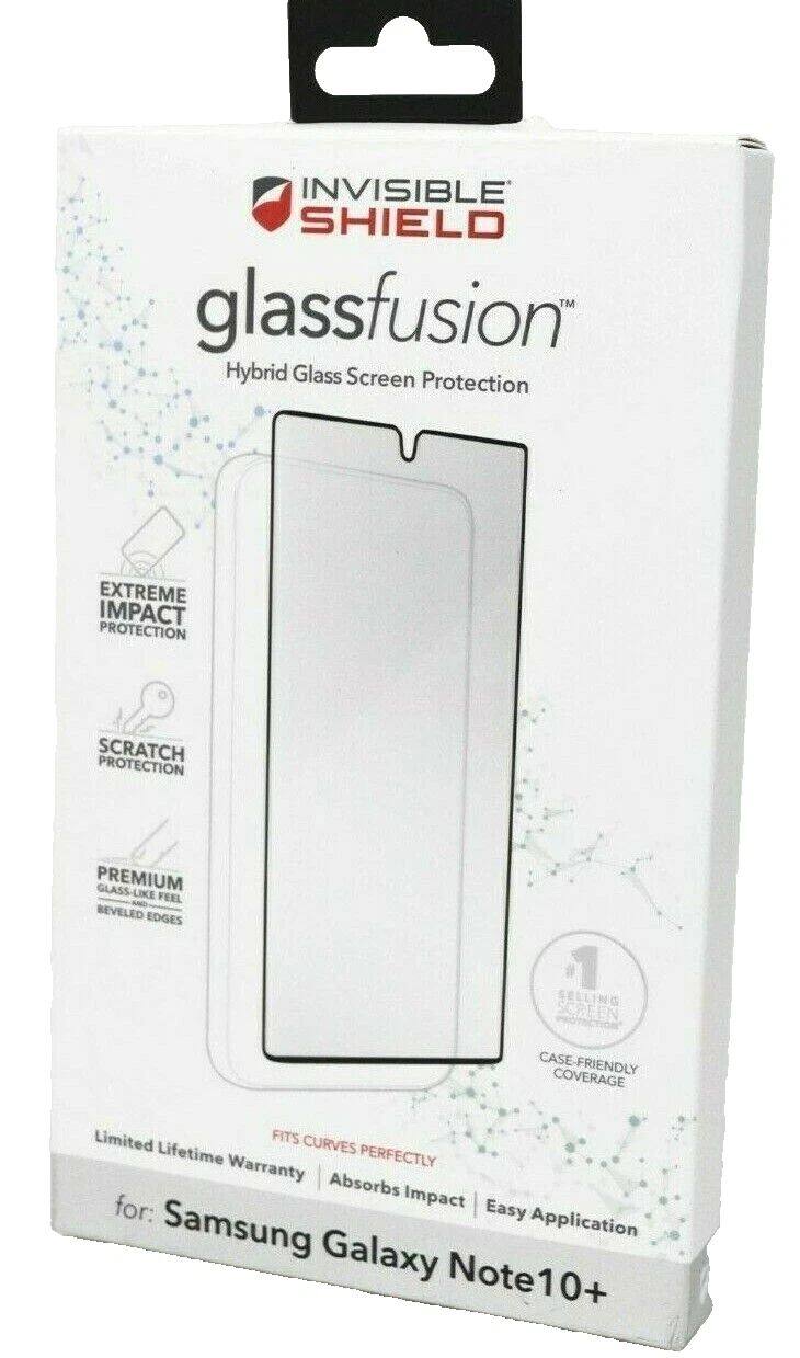 INVISIBLE SHIELD
glassfusion™
Hybrid Glass Screen Protection
EXTREME IMPACT PROTECTION
SCRATCH PROTECTION
PREMIUM GLASS-LIKE FEEL
BEVELED EDGES
CASE FRIENDLY COVERAGE
FITS CURVES PERFECTLY
Limited Lifetime Warranty
Absorbs Impact
Easy Application
for: Samsung Galaxy Note10+