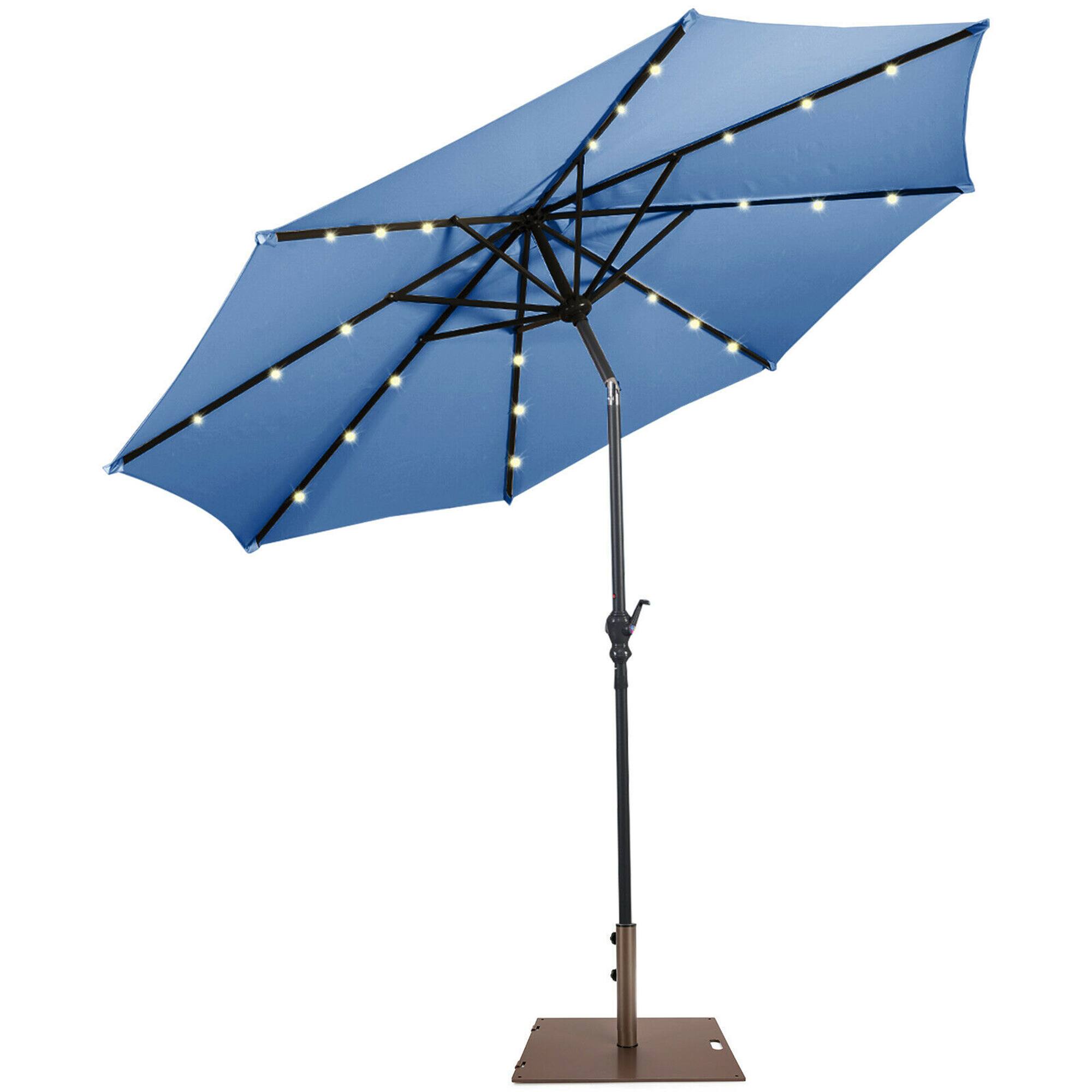 Alt View 9. Gymax - Gymax 10 Ft Patio Table Market Umbrella w/ 24 Solar LED Lights & Heavy-duty Base Blue - Blue.