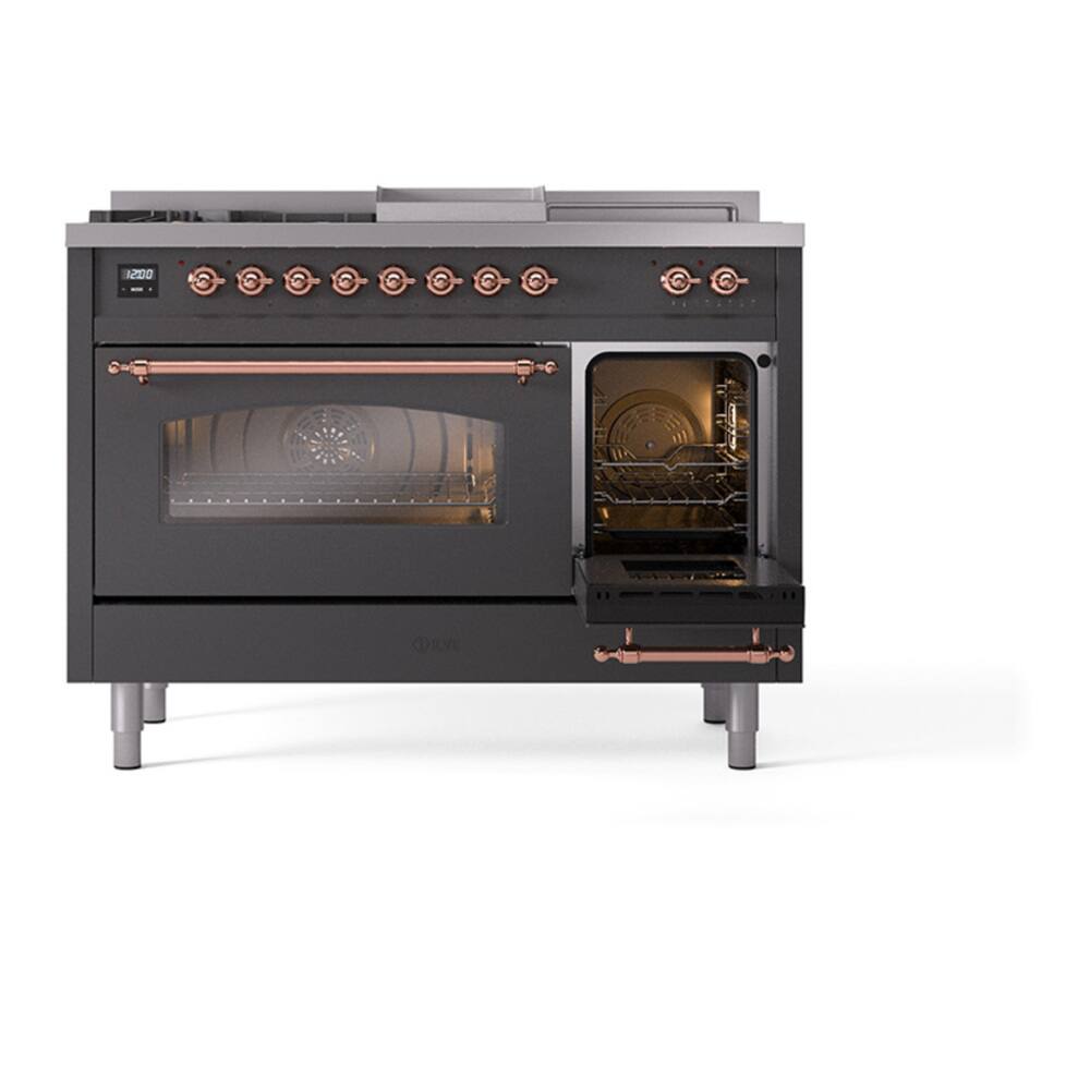 Alt View 6. ILVE - ILVE Professional Plus II Series 48 in. Dual Fuel Range with 5 Sealed Burners + Griddle (Natural Gas, Satin Trim) - Blue Grey.