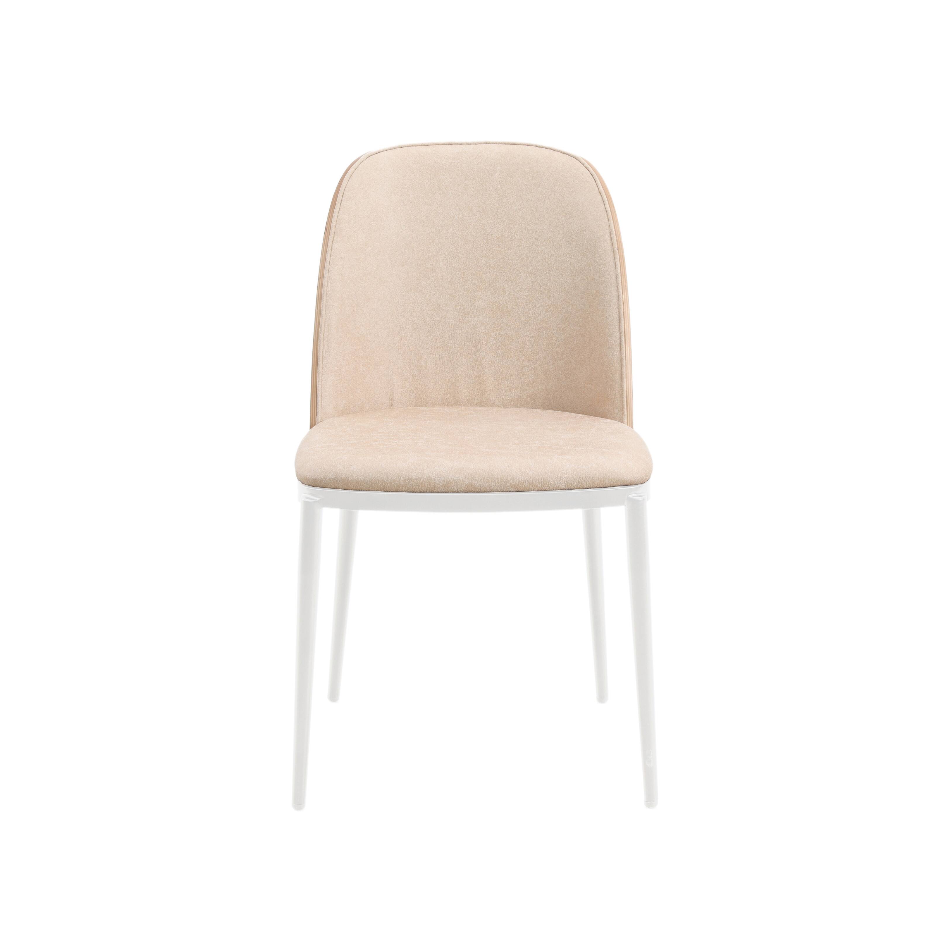 Left. LeisureMod - Tule Vintage Mid-Century Dining Chair, Modern Fabric Upholstered Kitchen Side Chair with Protective Floor Glides - Walnut/Light Brown.