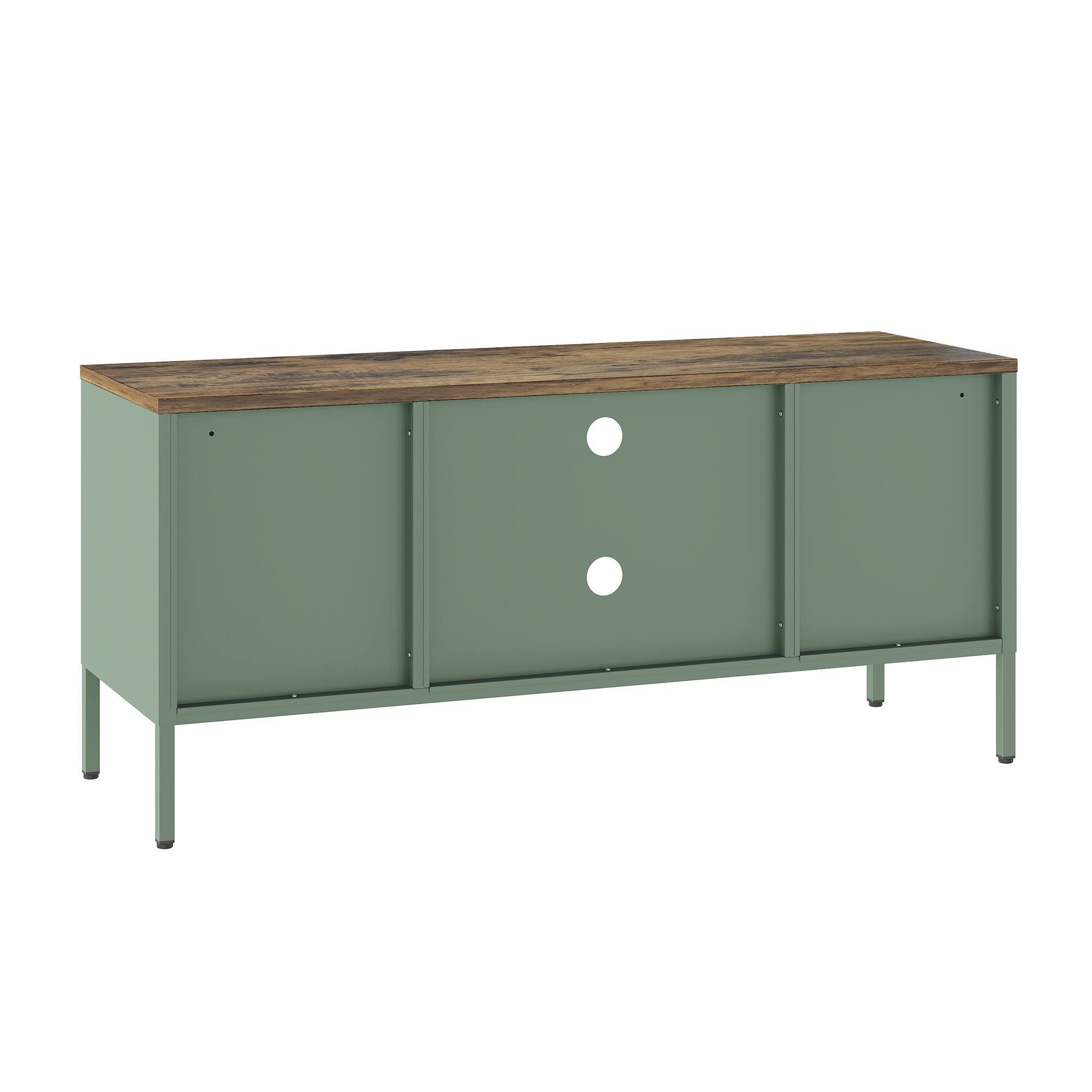 Alt View 5. Spaco - Spaco Modern Metal TV Stand with Wood Top, 2 Storage Cabinets and Open Shelves, Cable Management, for 40 Inch TVs - Sage Green.