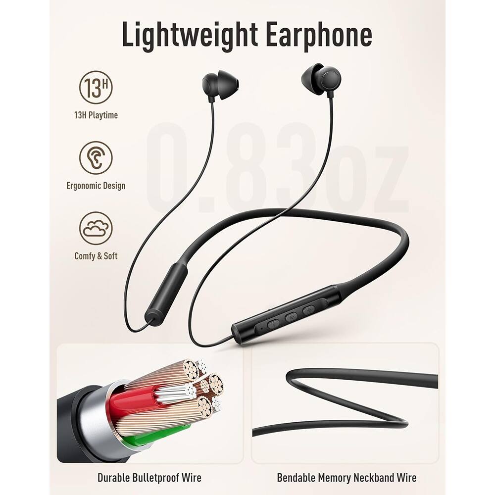 Lightweight Earphone

- 13H Playtime
- Ergonomic Design
- Comfy & Soft
- Durable Bulletproof Wire
- Bendable Memory Neckband Wire