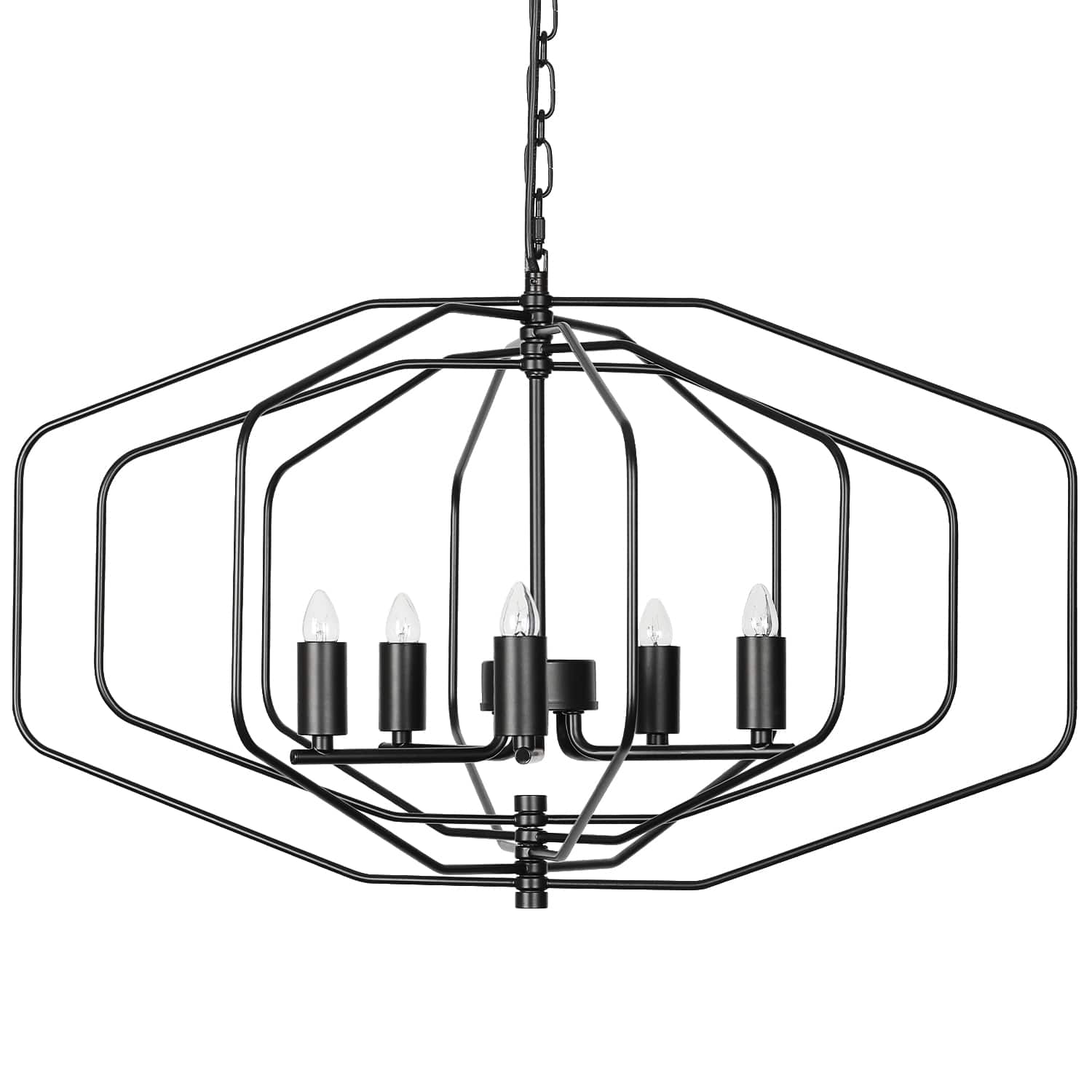 Oumilen - 5-Light Tiered Hexagonal Cage Chandelier