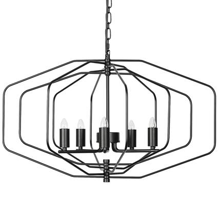 Front. Oumilen - 5-Light Tiered Hexagonal Cage Chandelier.