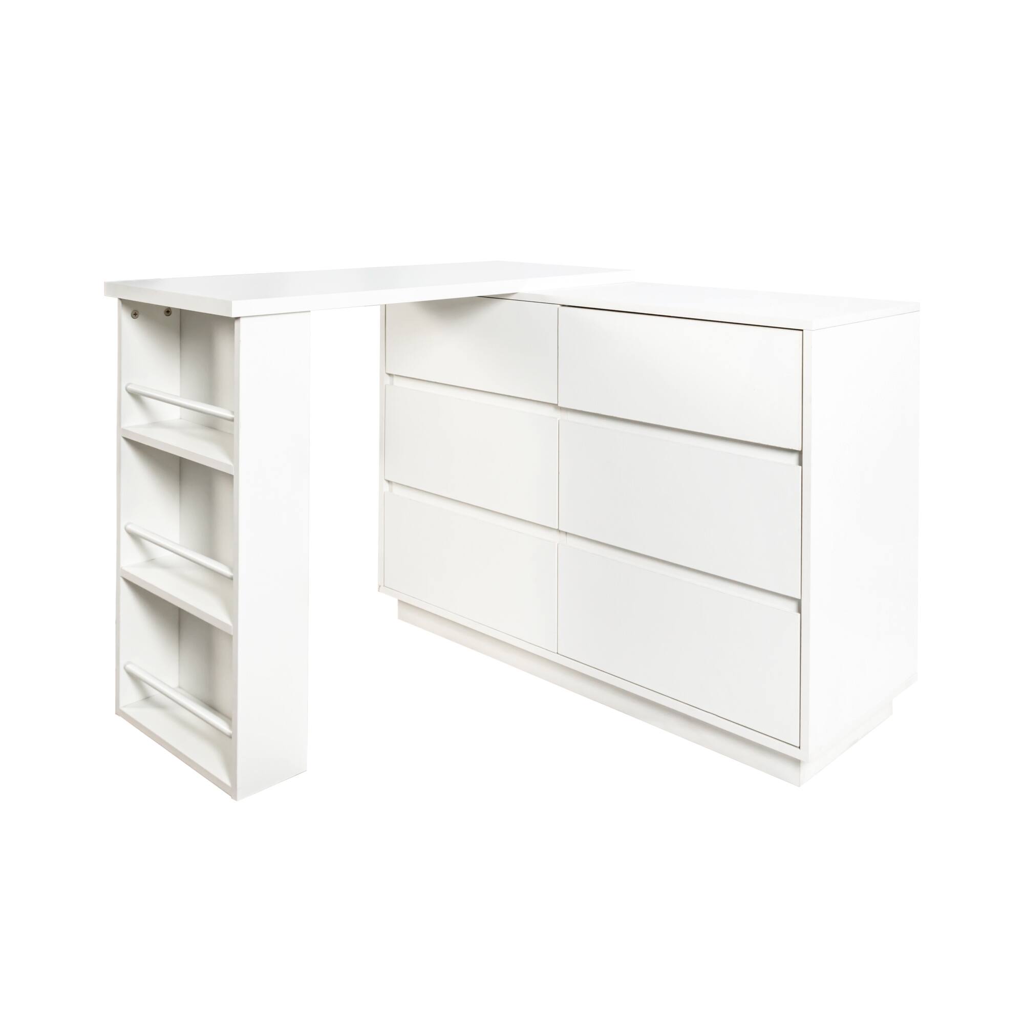 Alt View 7. Tiramisubest - L Shaped Computer Desk with Drawers,Modern Corner Home Office Desk with Reversible Storage Cabinet - White.