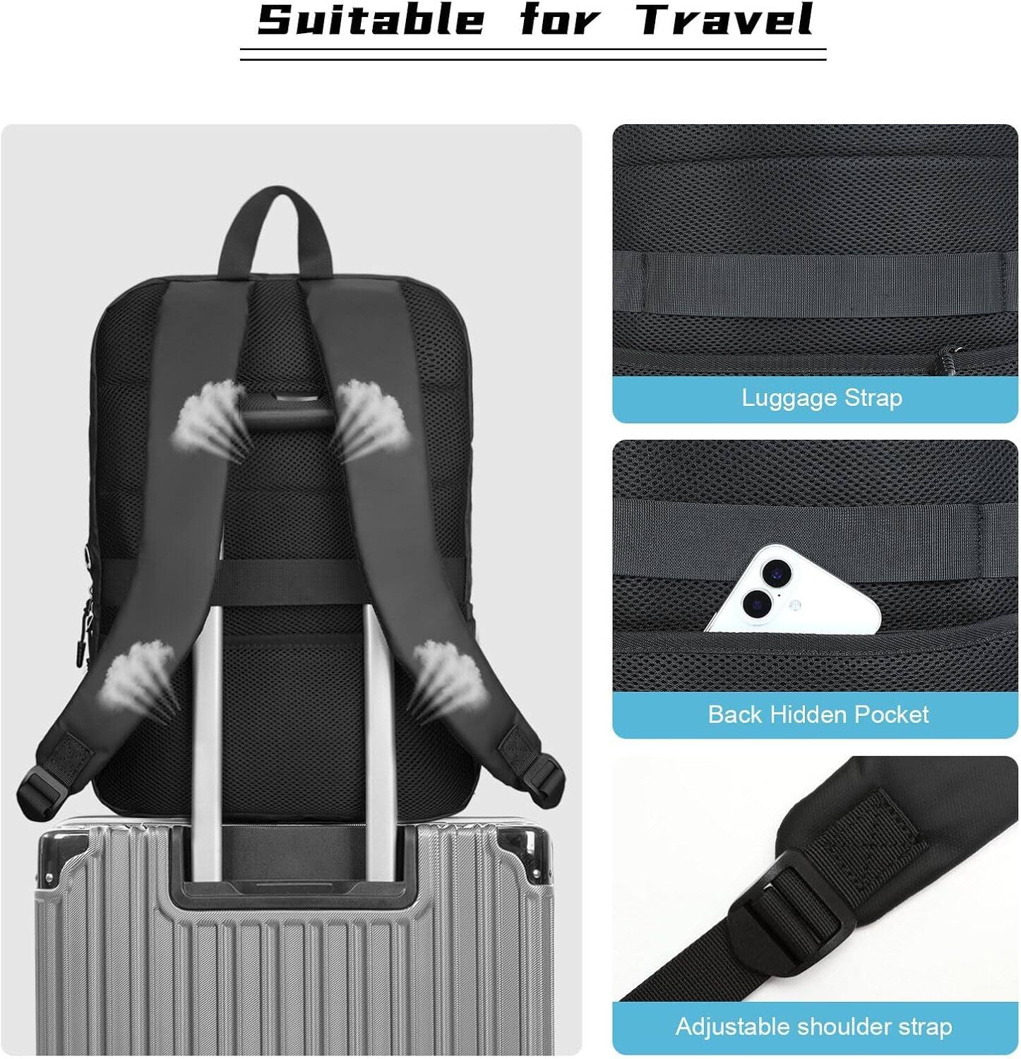 Suitable for Travel

- Luggage Strap
- Back Hidden Pocket
- Adjustable shoulder strap