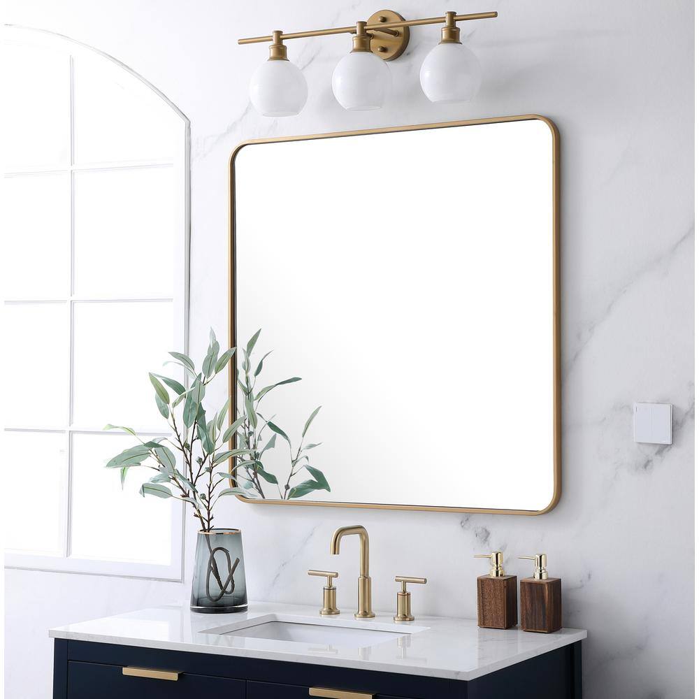Alt View 5. Elegant Decor - Soft corner metal rectangular mirror 36x36 inch in Brass - Brass.